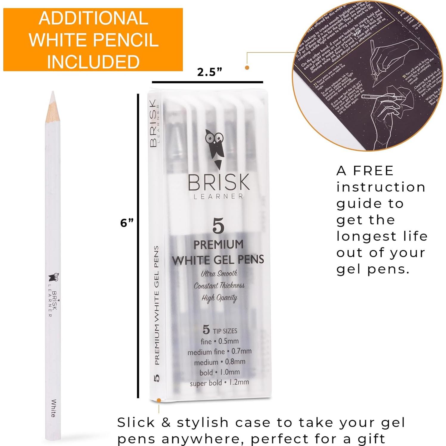 Set de 5 Bolígrafos de Gel Blancos Brisk Learner - 0.5 a 1.2mm