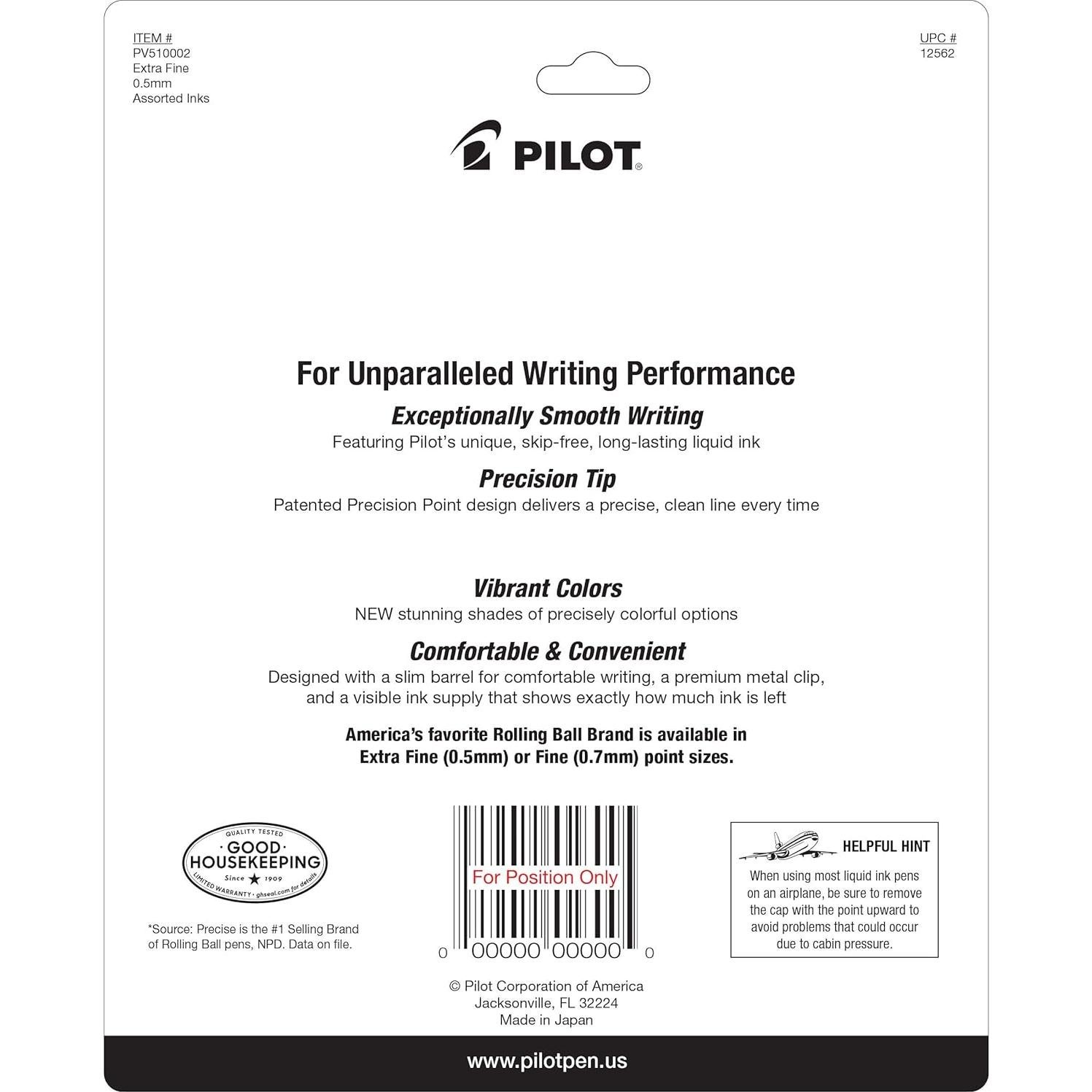 Bolígrafos Pilot Preciso V5, Punta Extra Fina 0.5 mm, 10 Colores