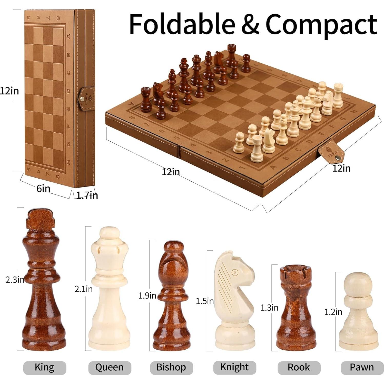 Juego de Ajedrez Magnético Rinten 2 en 1 Plegable 30.48 cm