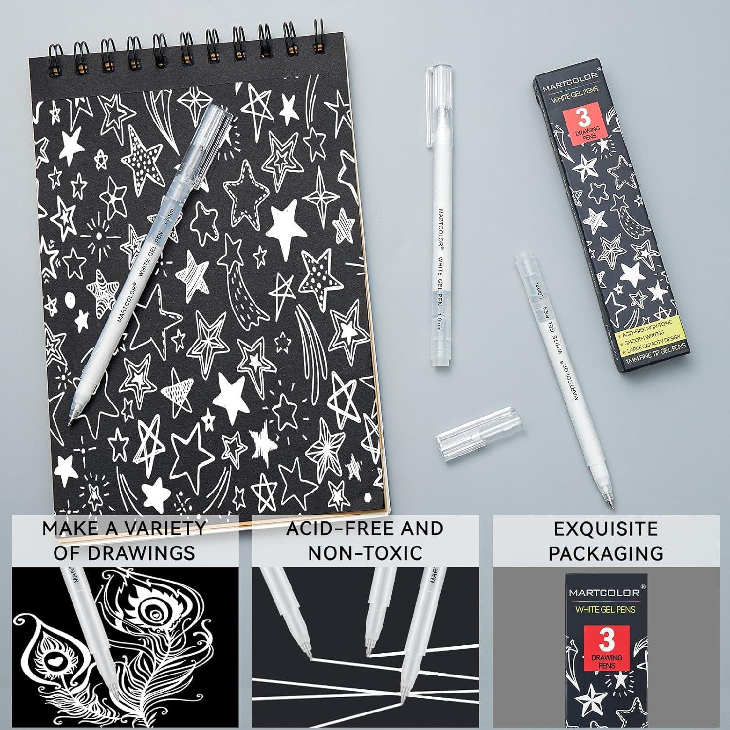 Bolígrafos de Gel Blancos MARTCOLOR - Paquete de 3, Punta Fina 1mm