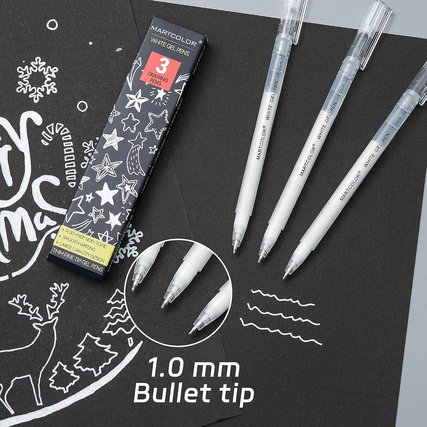 Bolígrafos de Gel Blancos MARTCOLOR - Paquete de 3, Punta Fina 1mm