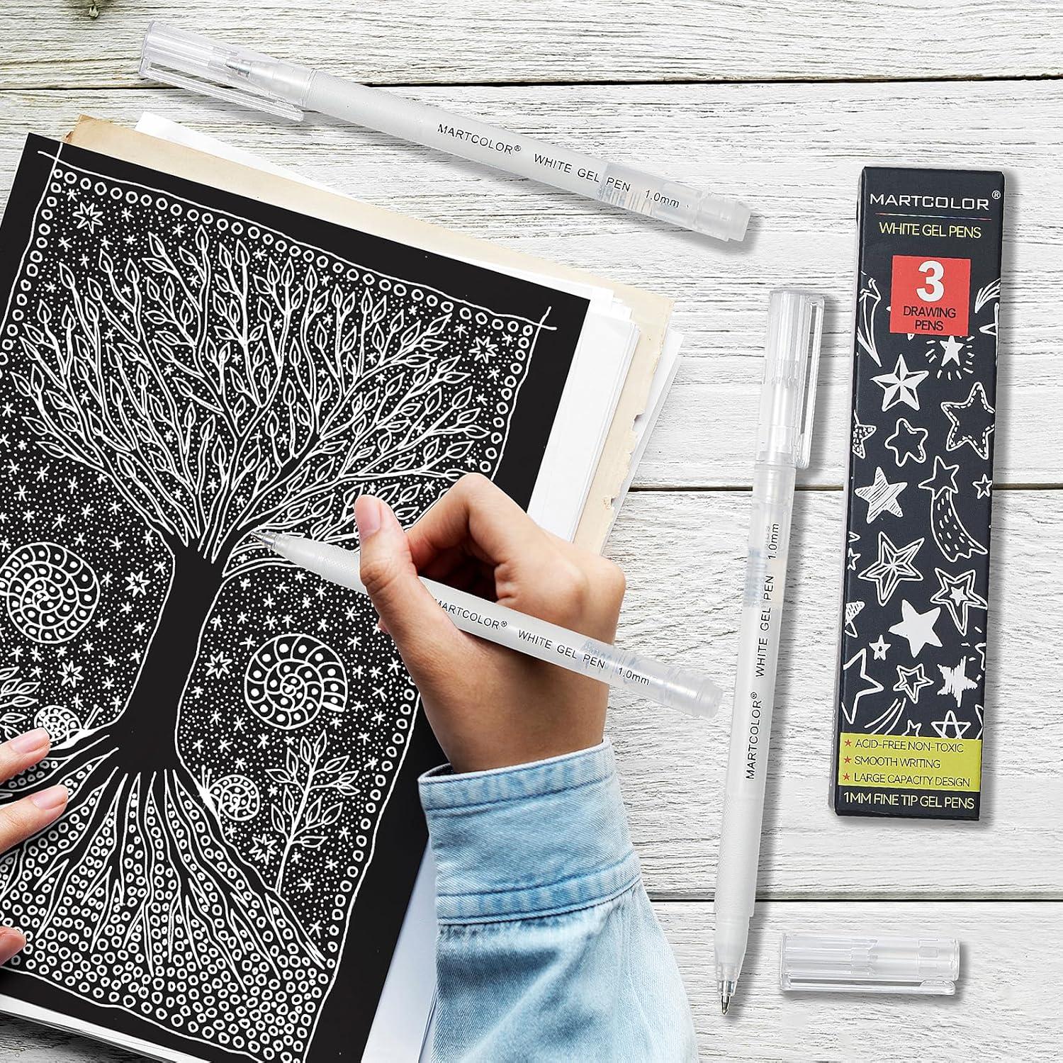 Bolígrafos de Gel Blancos MARTCOLOR - Paquete de 3, Punta Fina 1mm