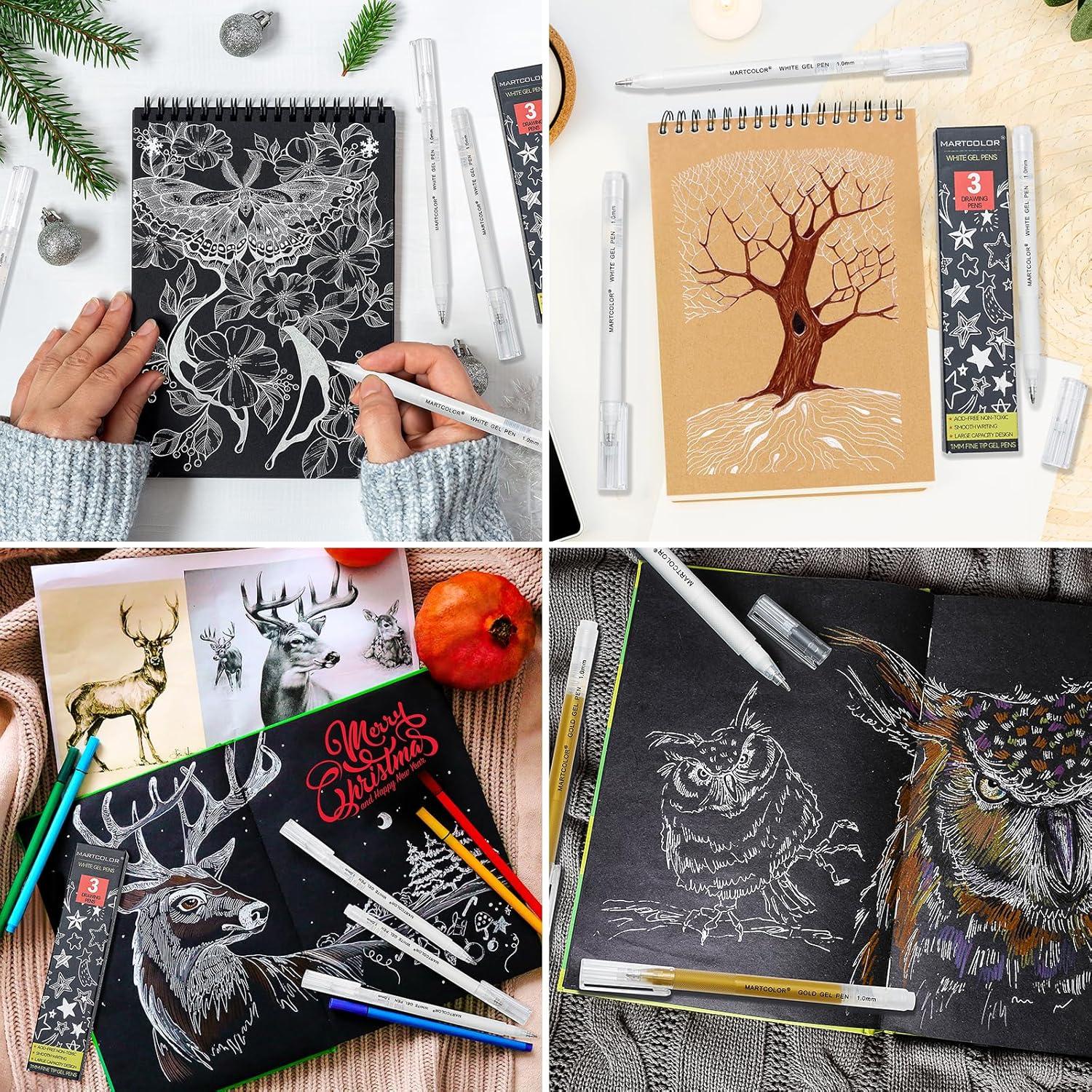 Bolígrafos de Gel Blancos MARTCOLOR - Paquete de 3, Punta Fina 1mm