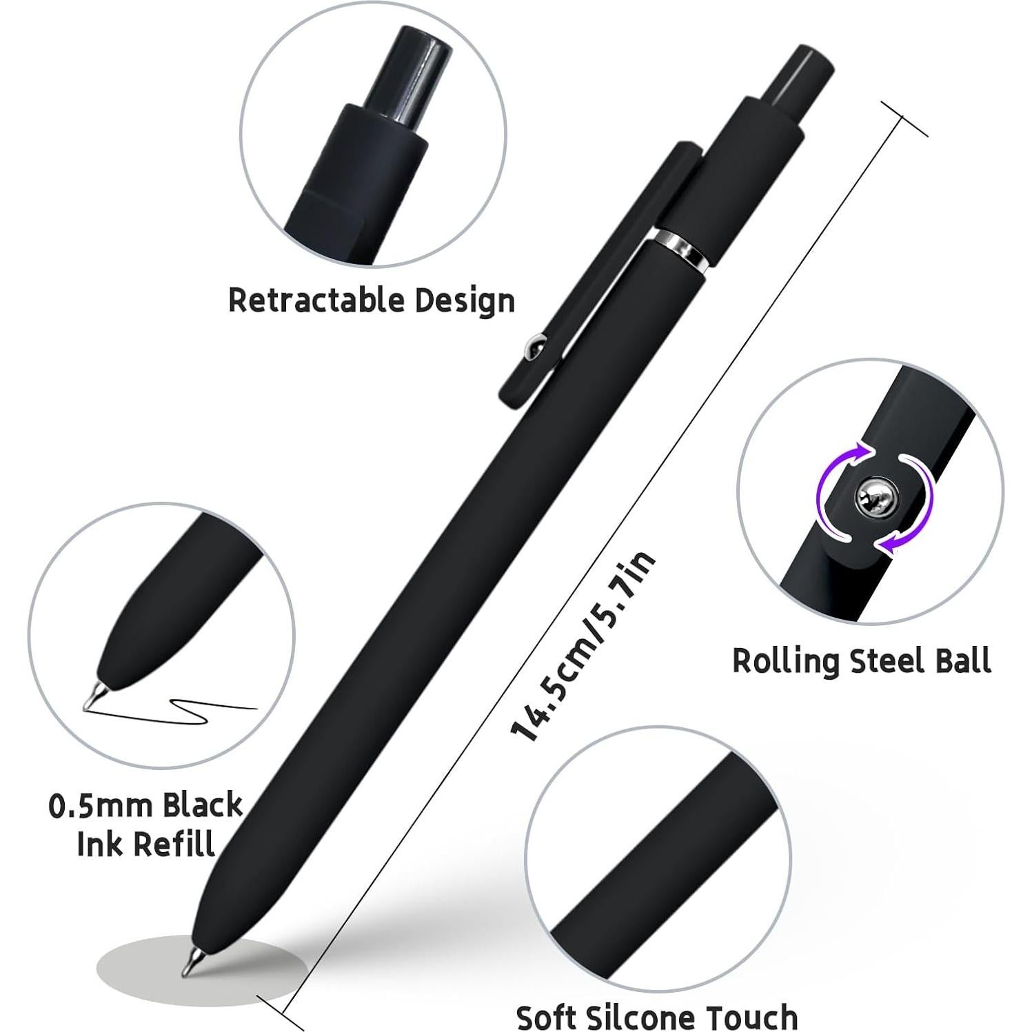 Bolígrafos de Gel 0.5mm UIXJODO 6 Pcs Tinta Negra Suave