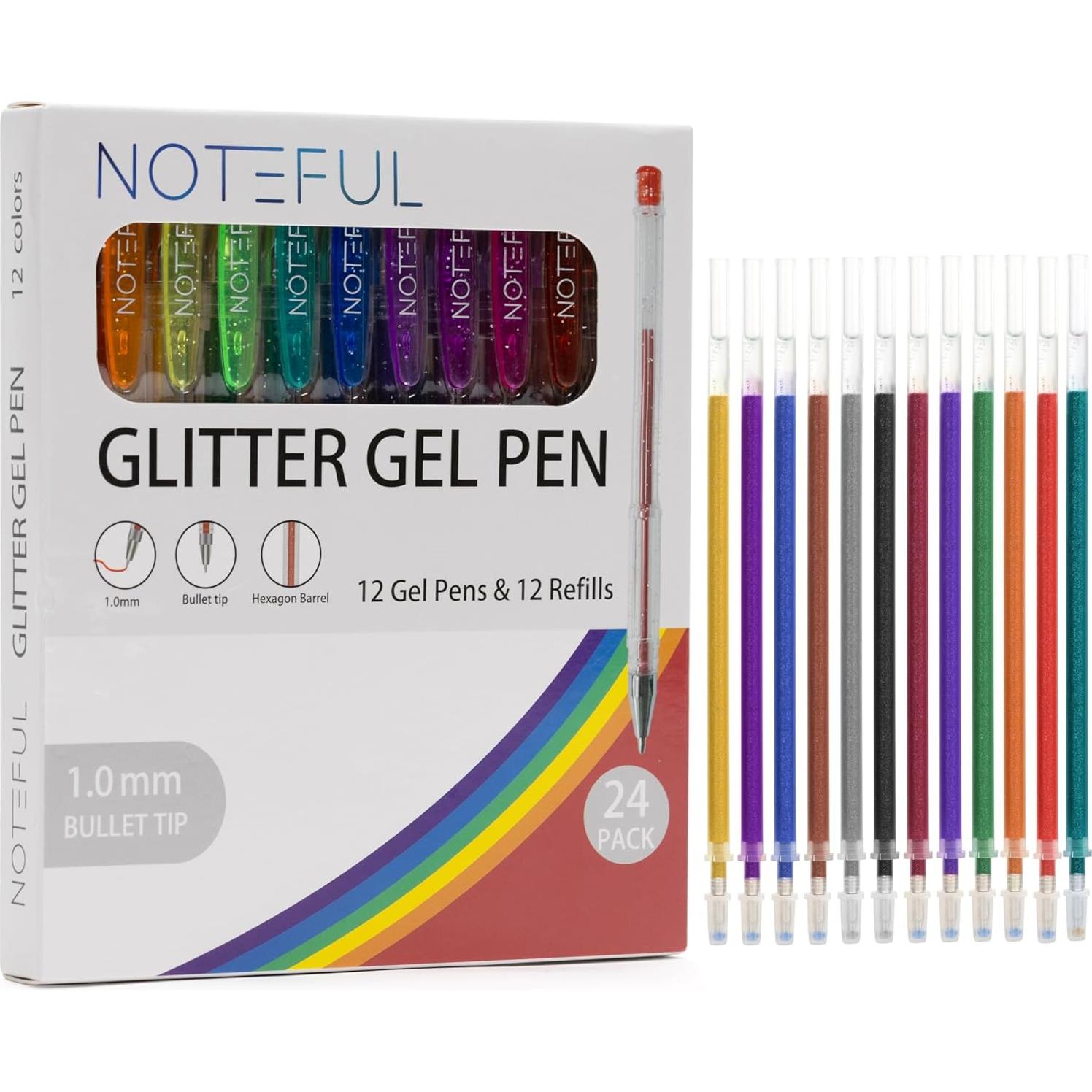 Juego de Bolígrafos de Gel Brillantes Noteful - 24 Piezas