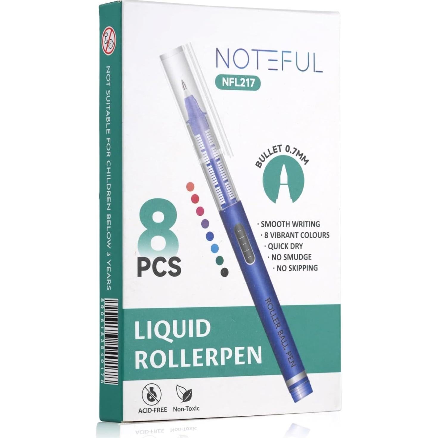 Set de Bolígrafos Rollerball NOTEFUL 0.7mm Multicolor 8 Pzs