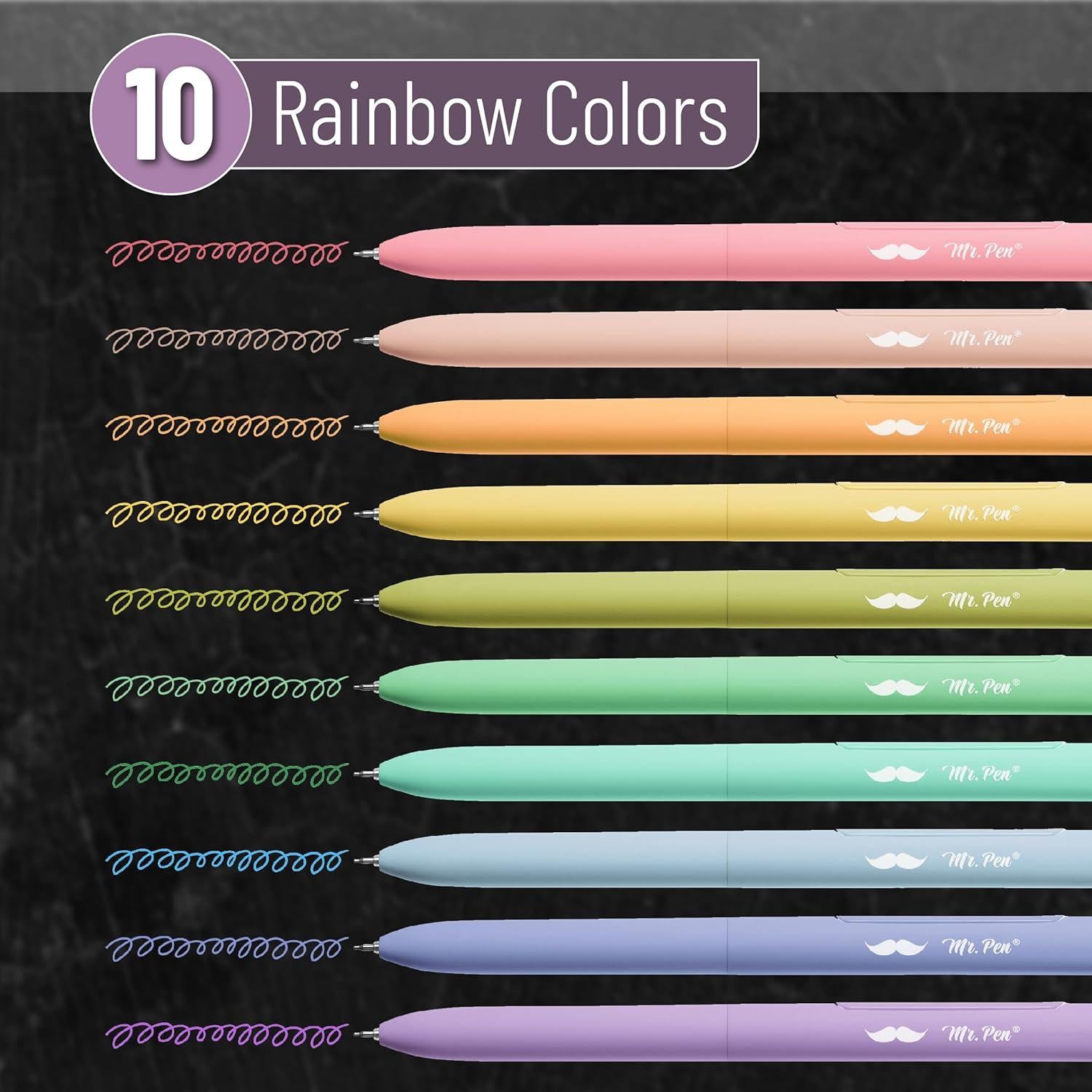 Bolígrafos de Gel Retráctiles Mr. Pen, 10 Colores, 0.5mm