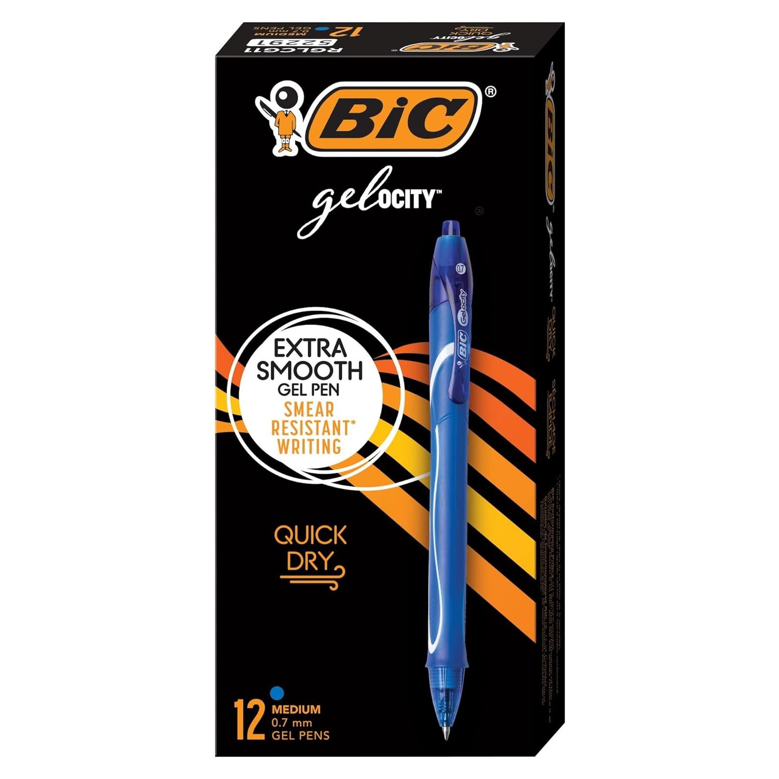Bolígrafos de Gel BIC Gelocity Quick Dry Azul 0.7mm Paquete 12