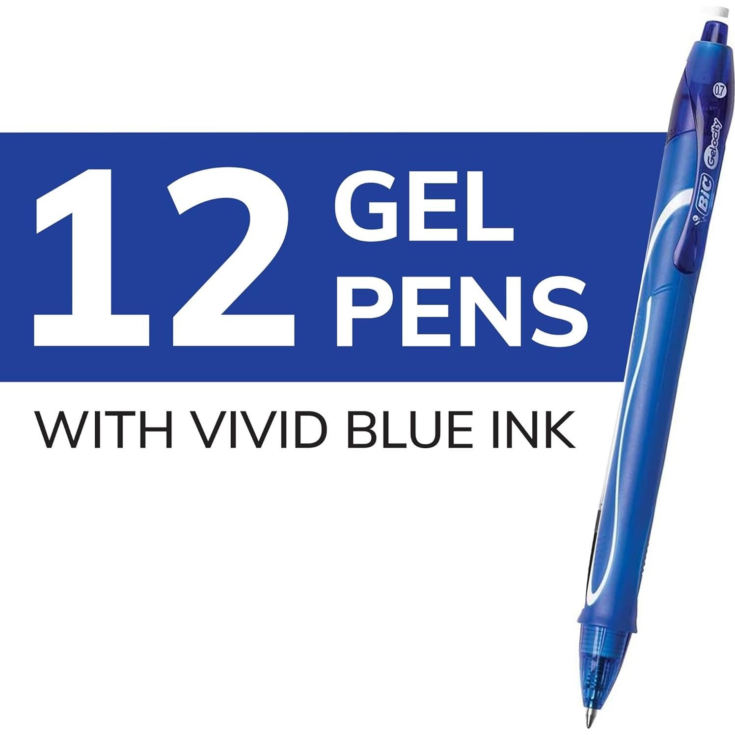 Bolígrafos de Gel BIC Gelocity Quick Dry Azul 0.7mm Paquete 12