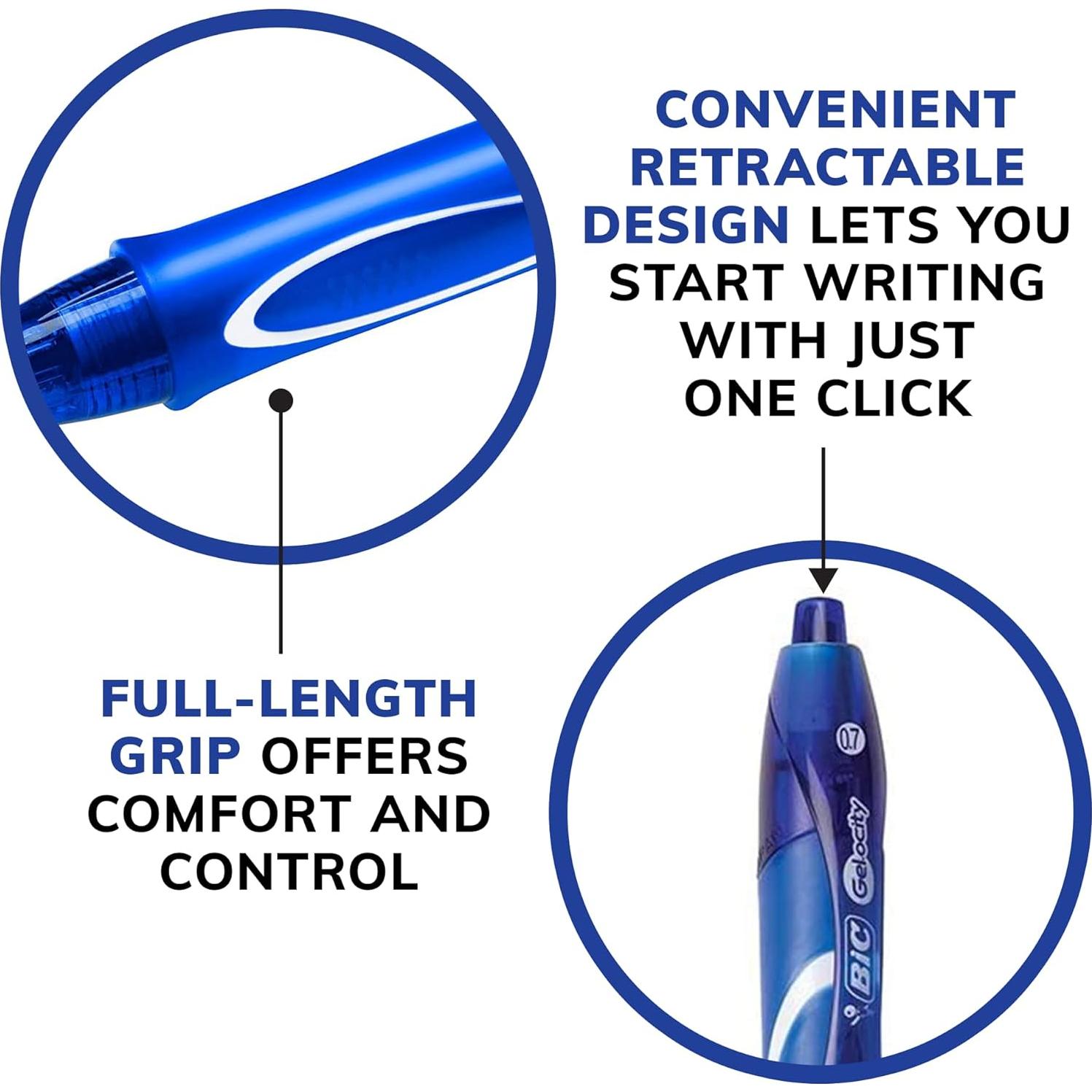 Bolígrafos de Gel BIC Gelocity Quick Dry Azul 0.7mm Paquete 12