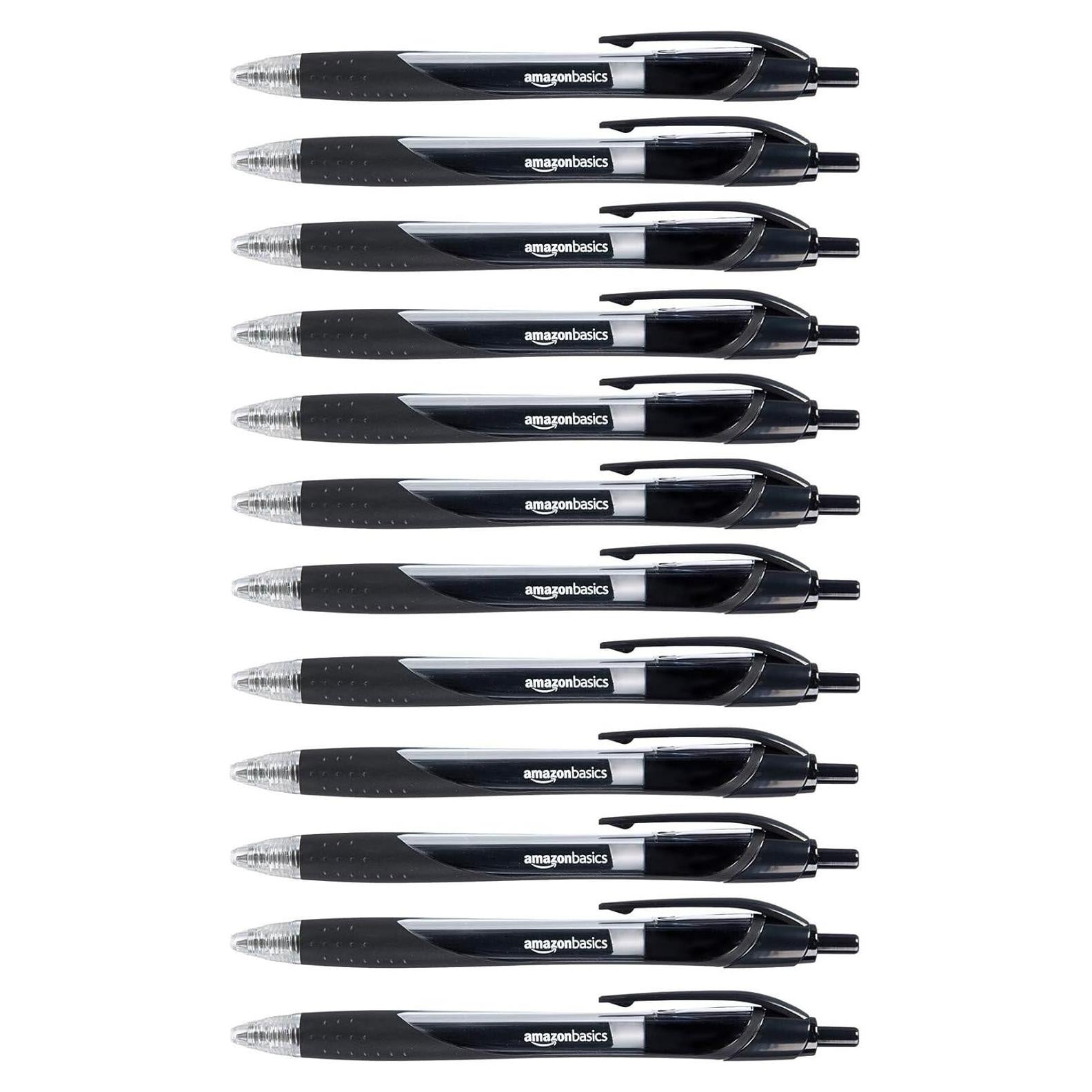 Bolígrafos de Gel Retráctiles Amazon Basics, Punta Fina 0.7mm, Negro, Paquete de 12