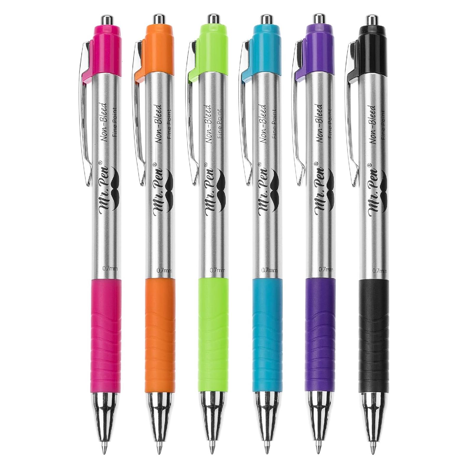 Bolígrafos Mr. Pen Sin Sangrado Punta Fina 0.7mm - 6 Colores
