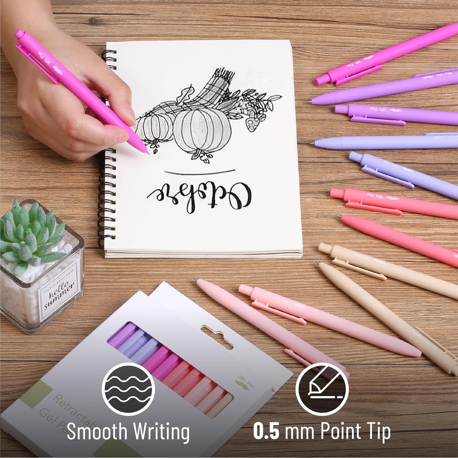 Bolígrafos de Gel Retráctiles Mr. Pen, Set de 12, Tinta Negra 0.5mm