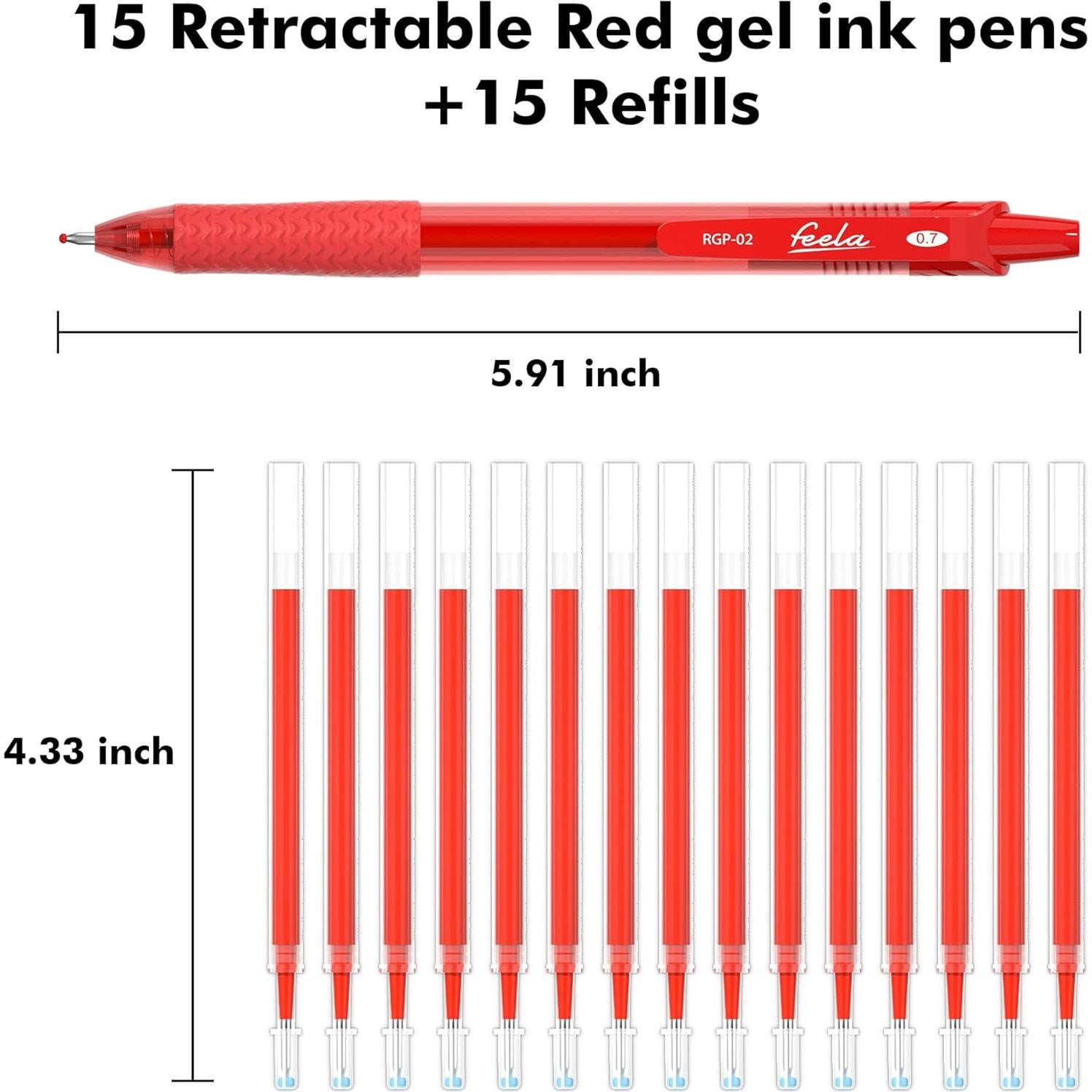 Set de 30 Bolígrafos de Gel Retráctiles Feela Tinta Roja 0.7mm