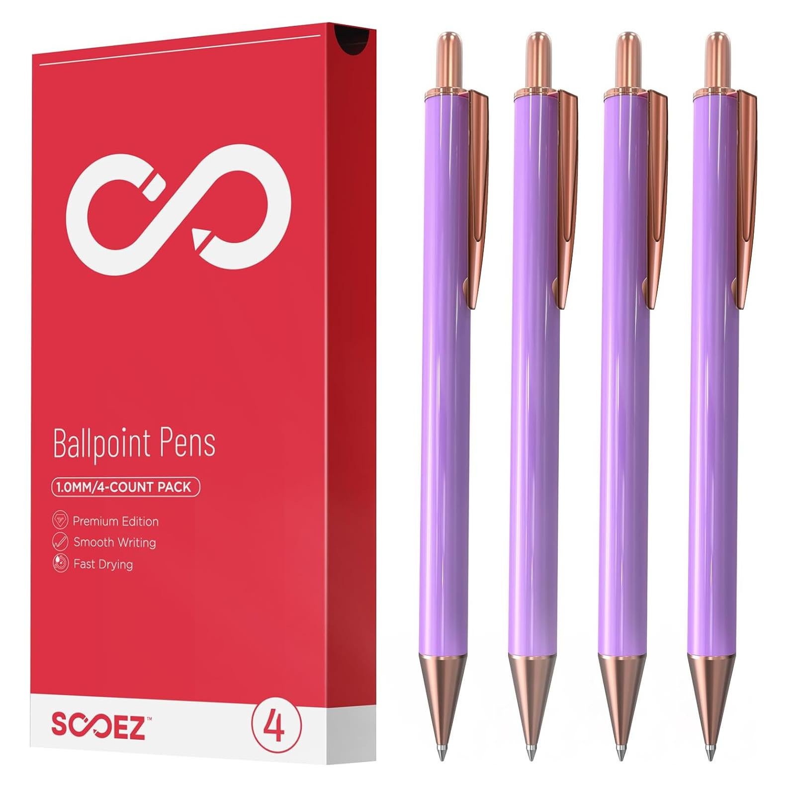 Bolígrafos de Lujo Sooez 4 Pcs Acero Inoxidable Tinta Negra 1.0mm