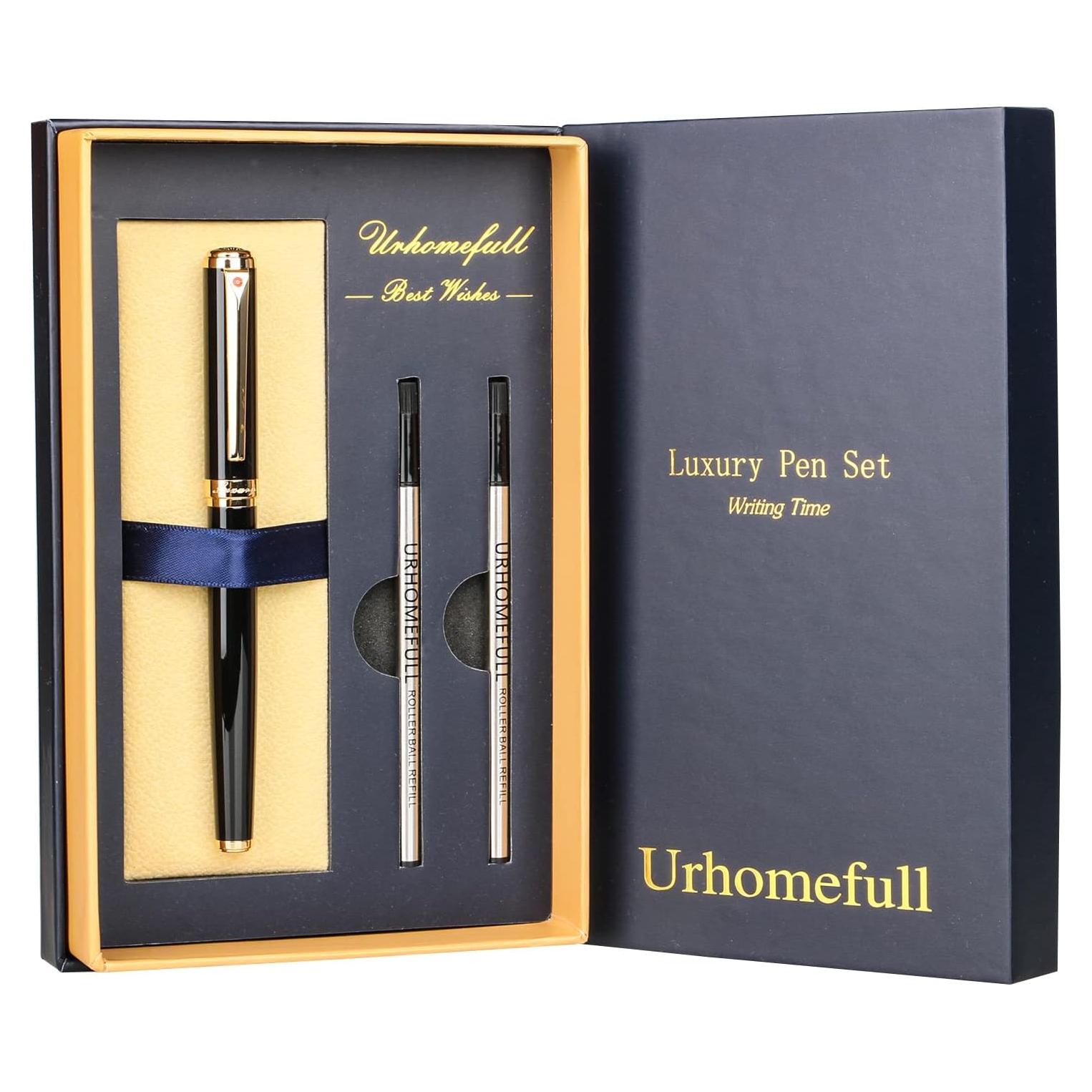 Bolígrafo de lujo Urhomefull negro 24K con recargas