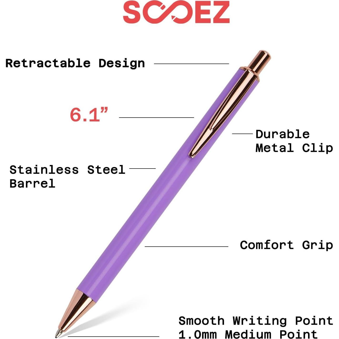 Bolígrafos de Lujo Sooez, 4 Pcs, Acero Inoxidable, Tinta Negra 1.0mm