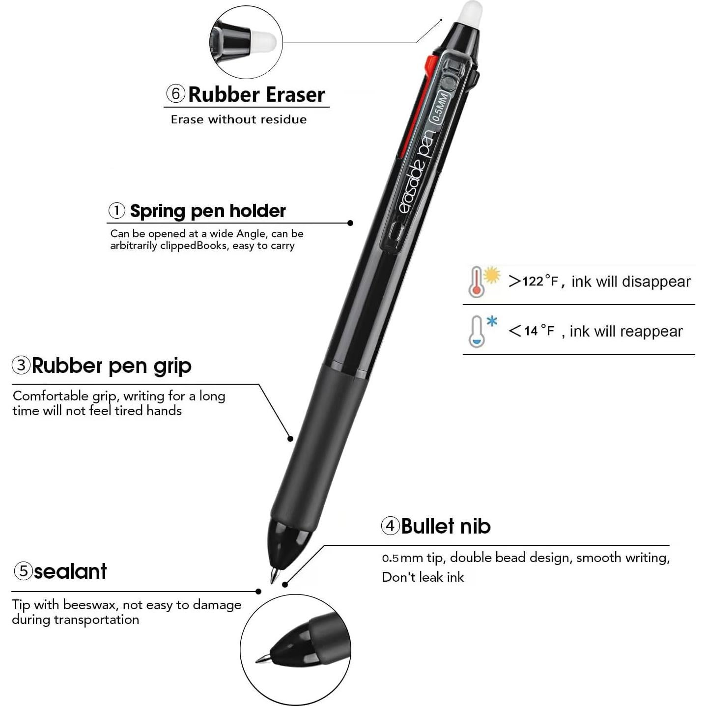 Bolígrafos Borrables Aozora Multicolor 0.5mm Paquete de 6