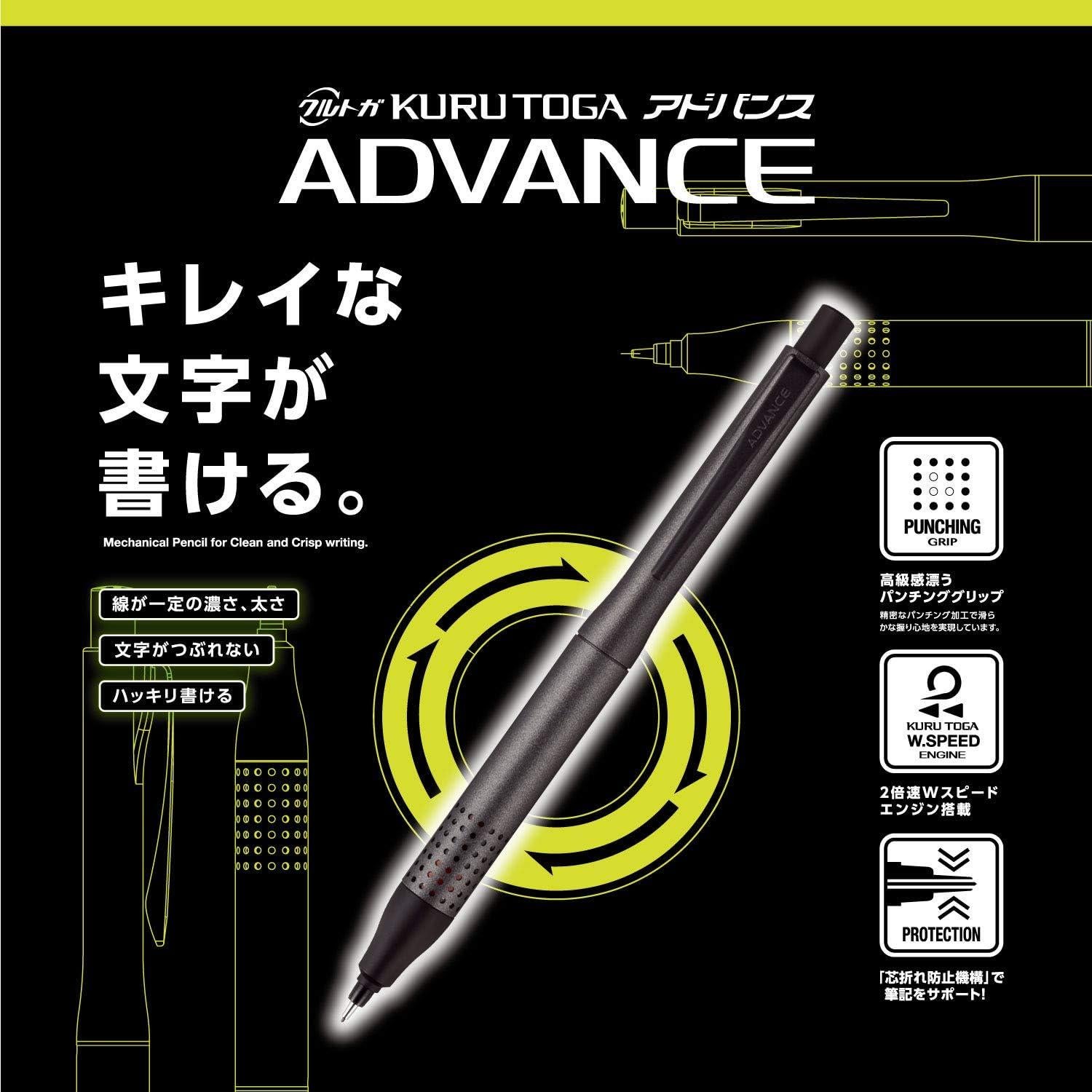 Lápiz Mecánico Uni Kurutoga Advance 0.5mm Metal Negro