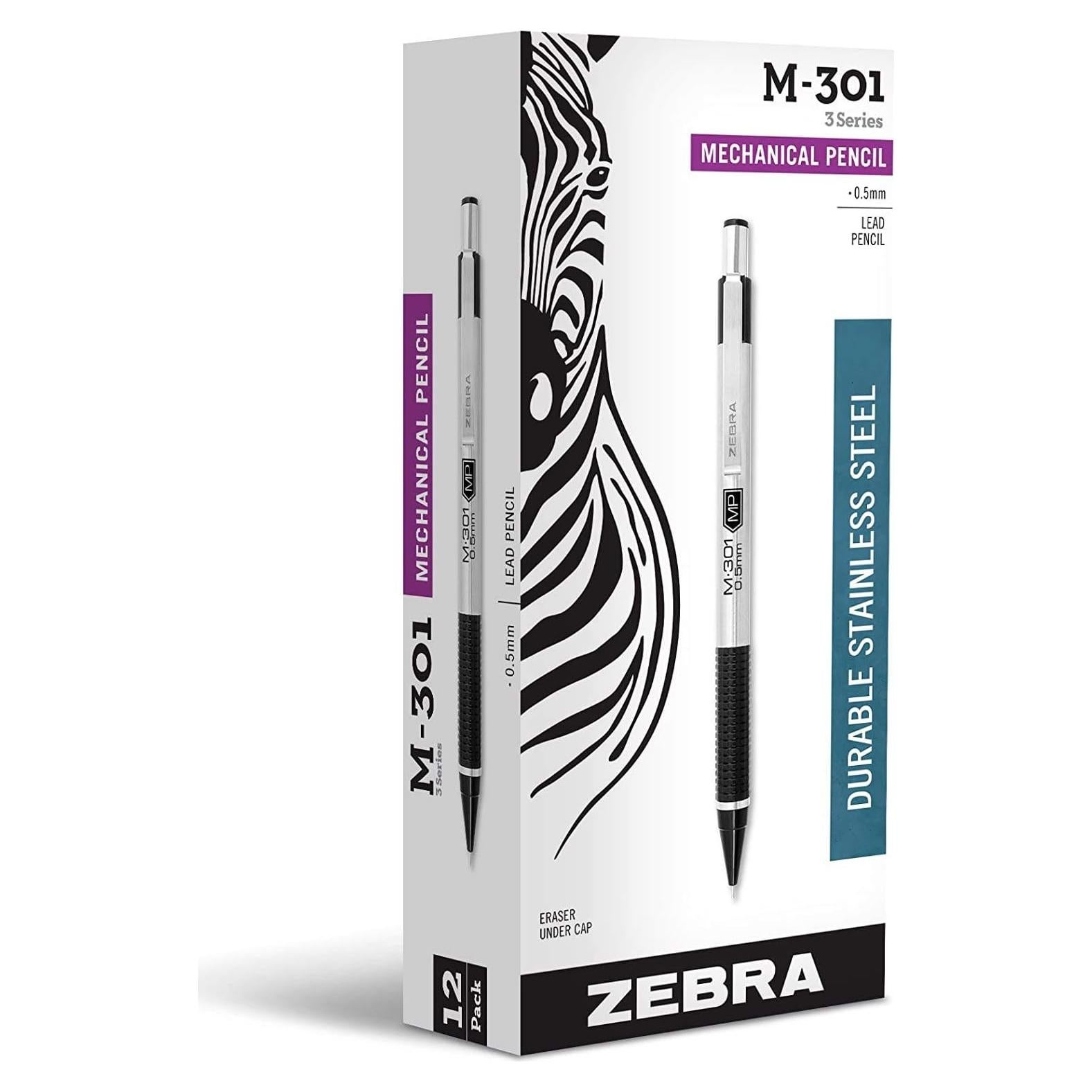 Lápiz Mecánico Zebra Pen M-301 Acero Inoxidable 0.5mm Paquete 12