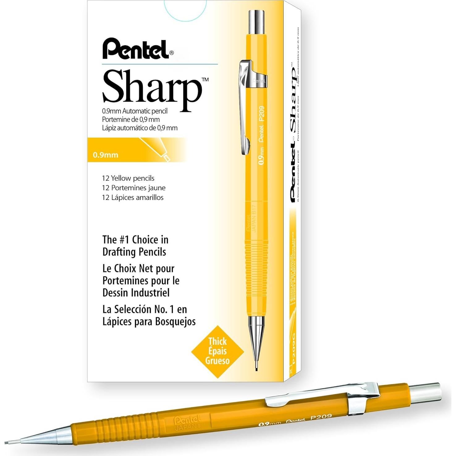 Lápiz Mecánico Pentel Sharp 0.9mm Amarillo Caja 12 Unidades