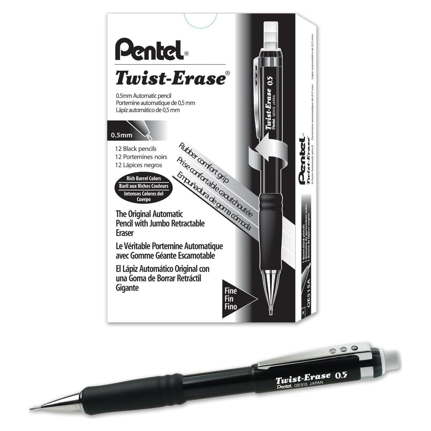 Lápiz Mecánico Pentel Twist-Erase III 0.5mm Negro Paquete 12