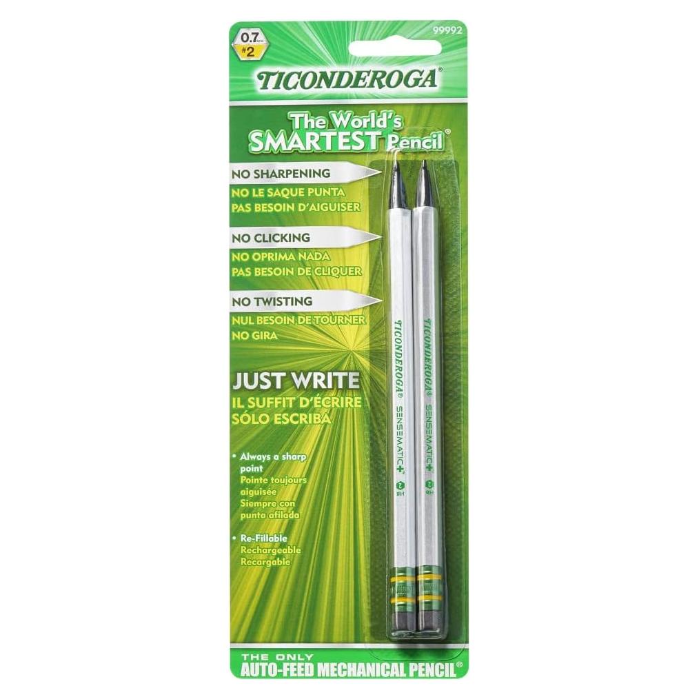 Lápiz Mecánico Ticonderoga Sensematic 0.7mm Plata - 2 Unidades