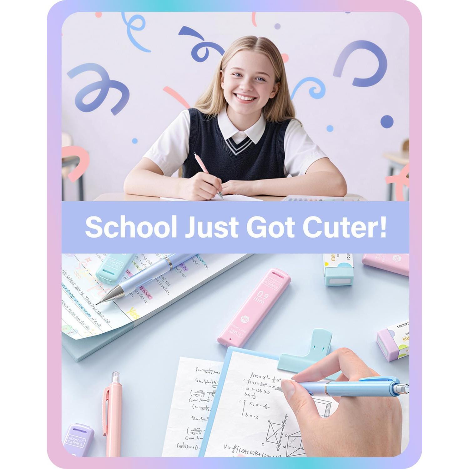 Lápices Mecánicos Cuatro Caramelos 0.9mm con Borradores Pastel