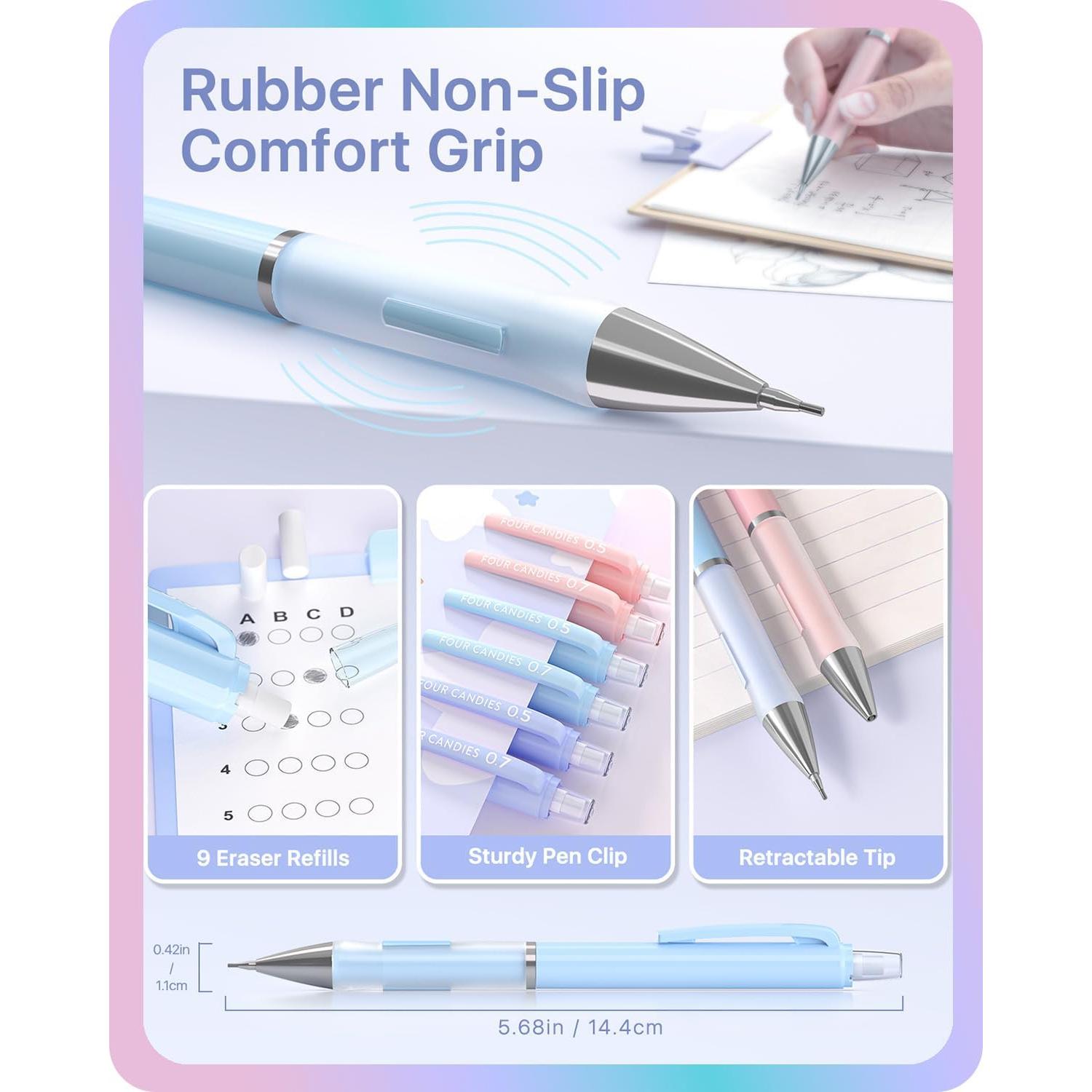 Lápices Mecánicos Cuatro Caramelos 0.9mm con Borradores Pastel