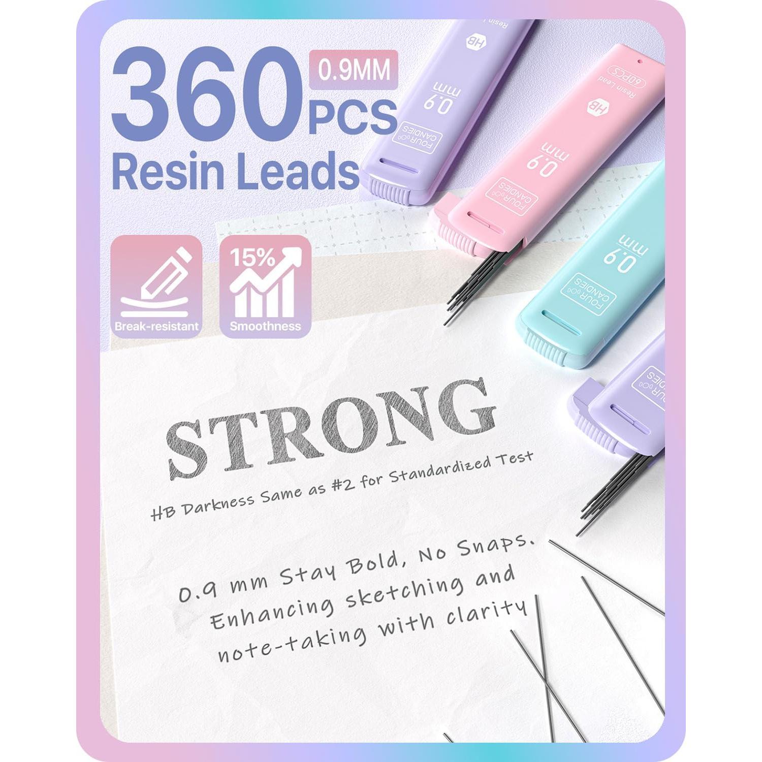 Lápices Mecánicos Cuatro Caramelos 0.9mm con Borradores Pastel