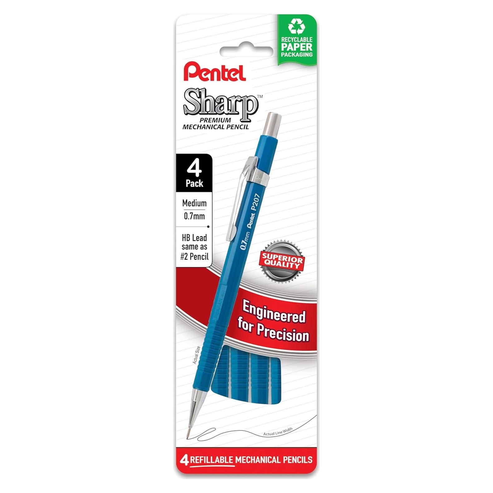 Lápiz Mecánico Pentel Sharp 0.7mm Azul Paquete de 4