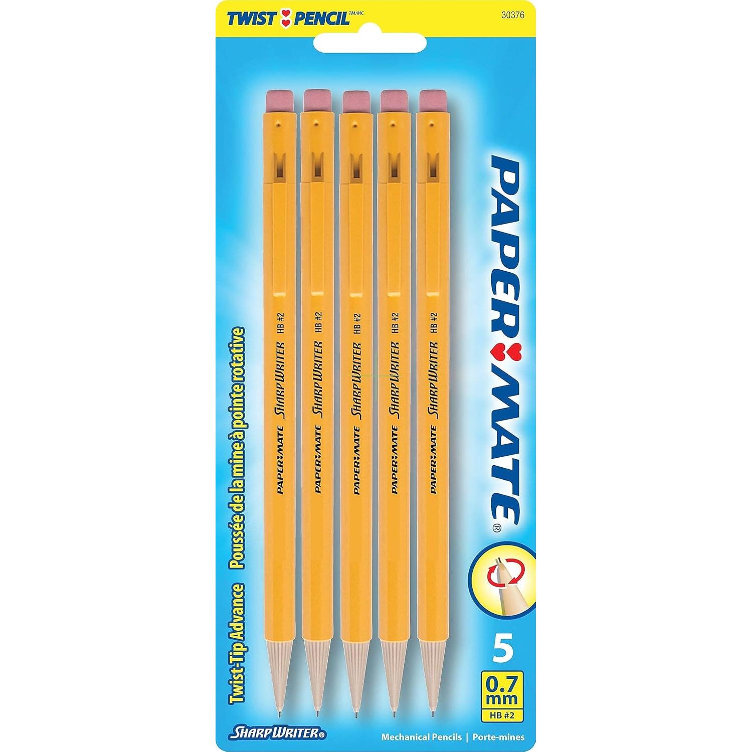 Lápiz Mecánico Paper Mate Sharpwriter Amarillo 5 Unidades