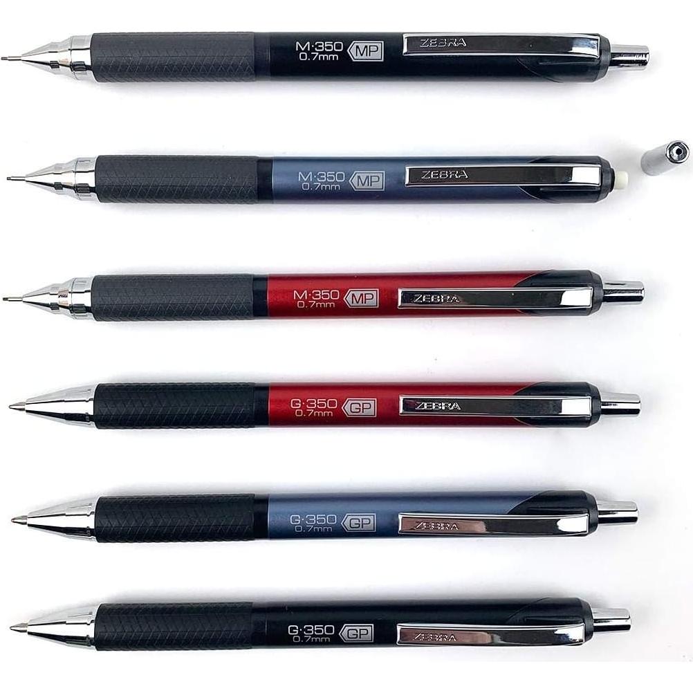 Lápiz Mecánico Zebra Pen M-350, Barril Metal Negro, 0.7mm, Paquete 2