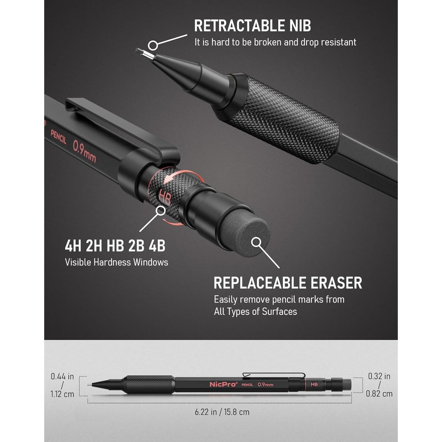 Conjunto de Lápices Mecánicos Nicpro MP2000 0.9mm con Estuche