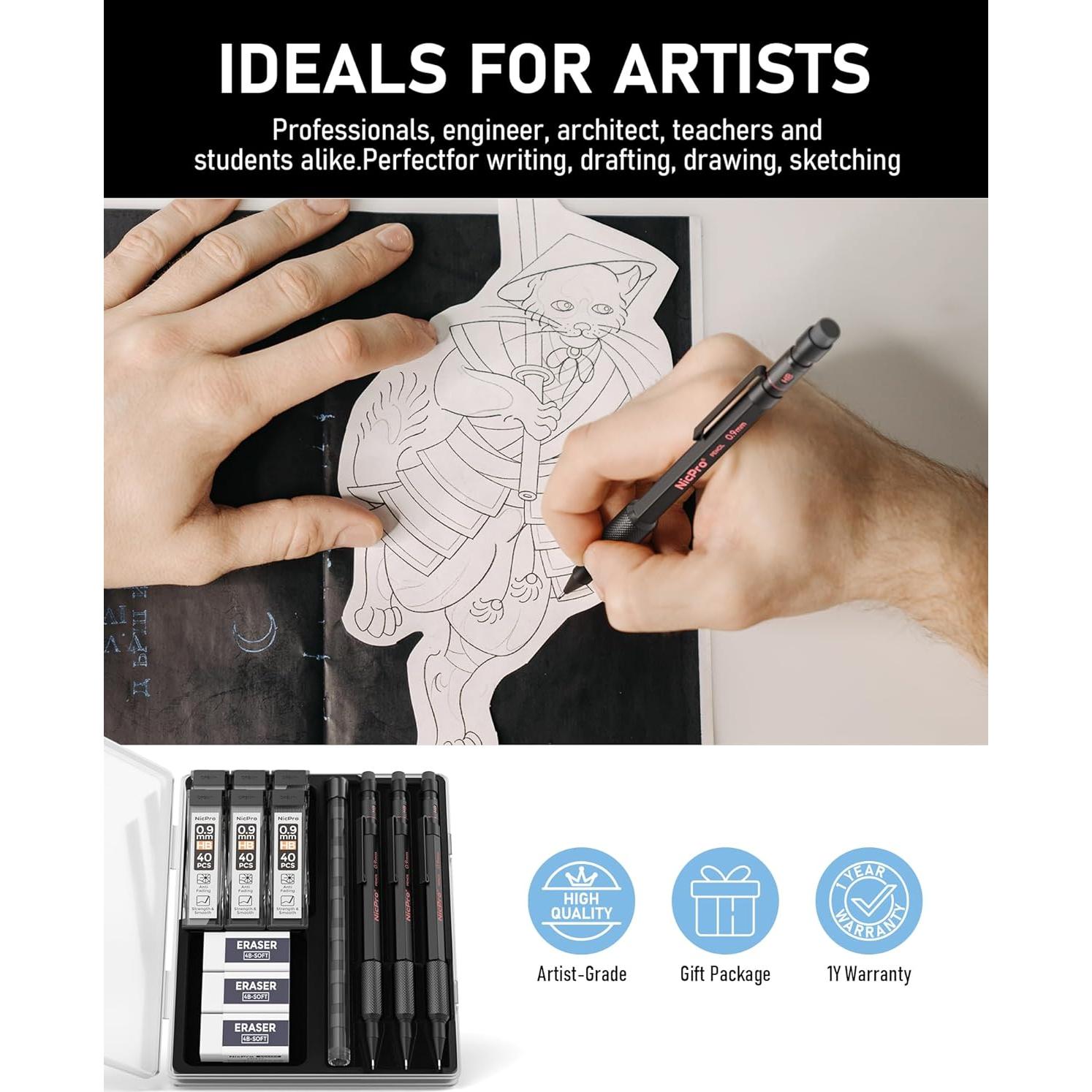 Conjunto de Lápices Mecánicos Nicpro MP2000 0.9mm con Estuche