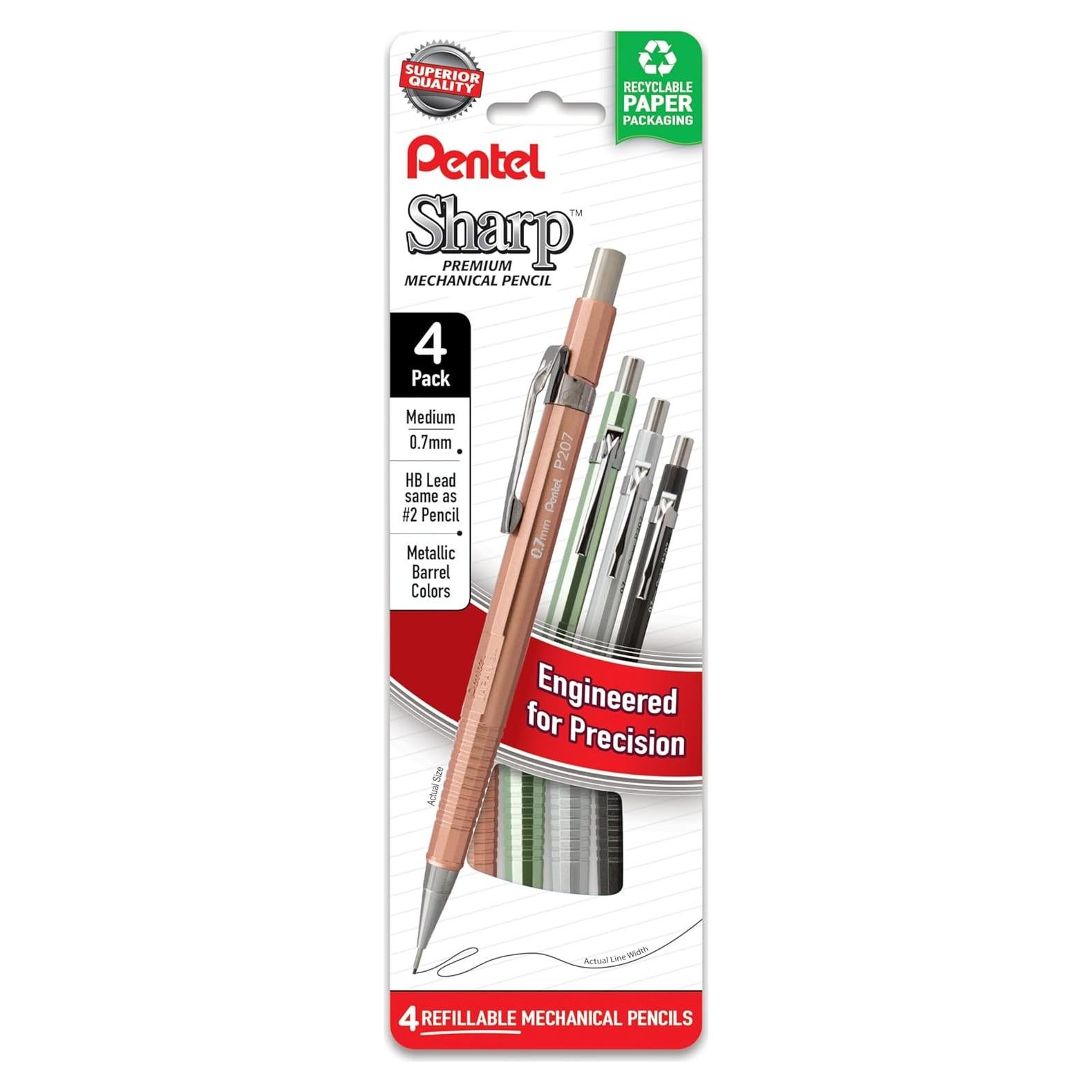 Lápiz Mecánico Metálico Pentel Sharp 0.7mm Paquete de 4
