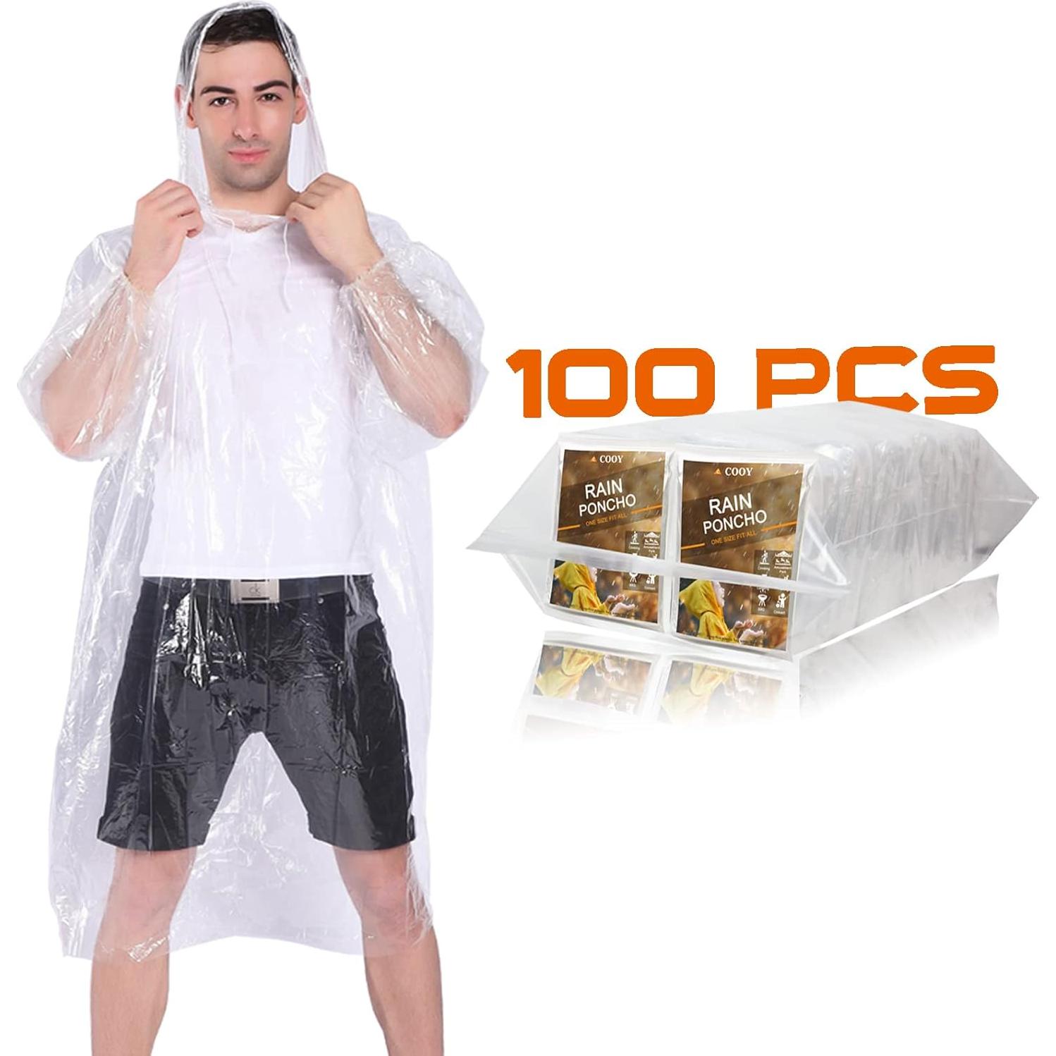 Ponchos de Lluvia Desechables COOY - 100 Unidades con Capucha
