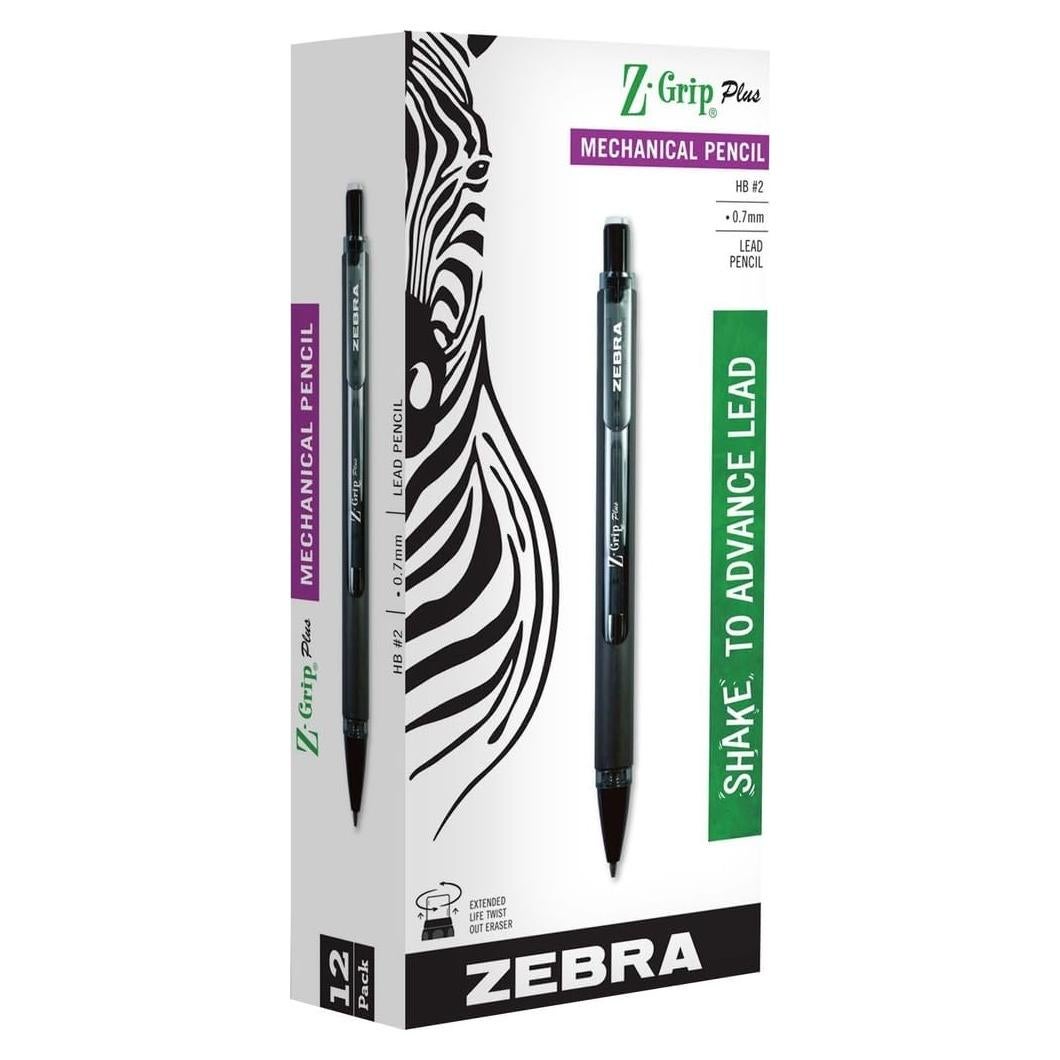 Lápiz Mecánico Zebra Z-Grip Plus 0.7mm Negro - Paquete de 12