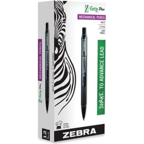 Lápiz Mecánico Zebra Z-Grip Plus 0.7mm Negro - Paquete de 12