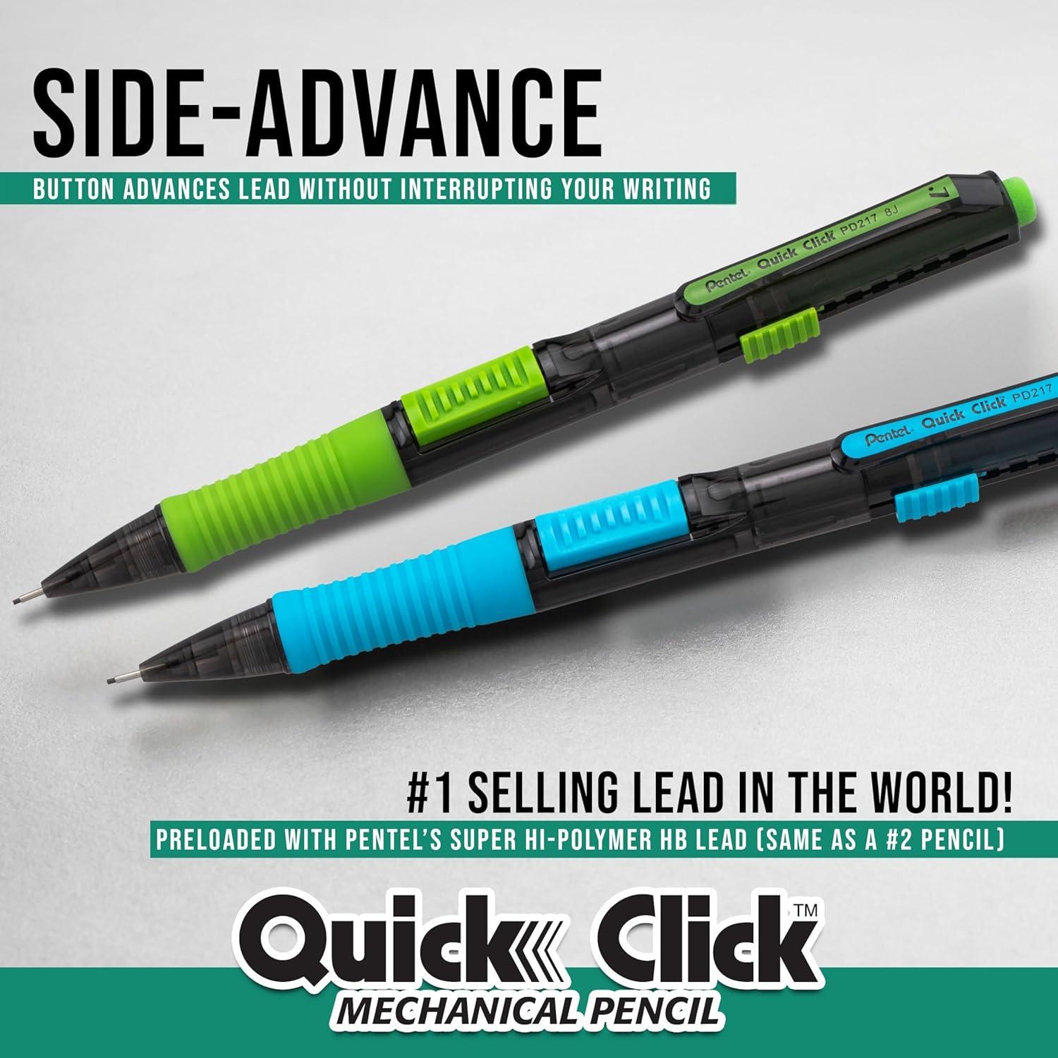 Lápiz Mecánico Pentel Quick Click Pop 0.7mm 2B con Borradores