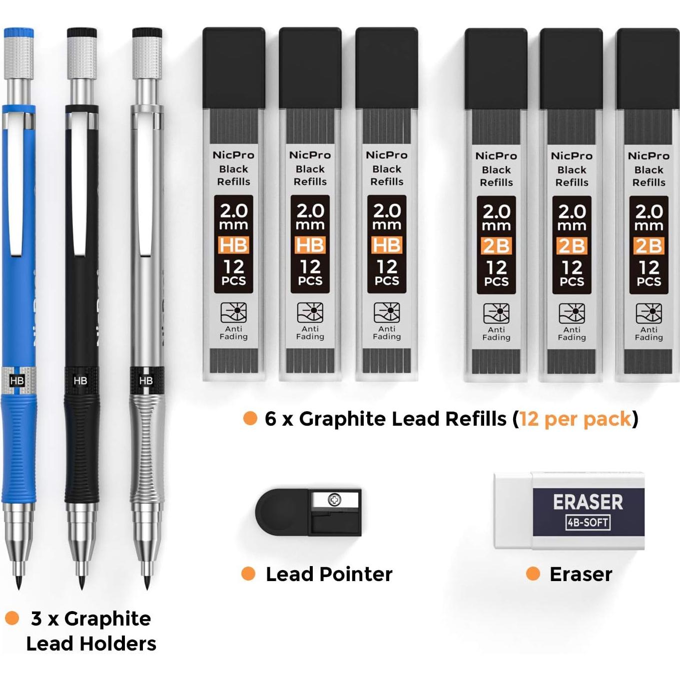 Conjunto de Lápices Mecánicos Nicpro 11 Piezas 2mm con Repuestos