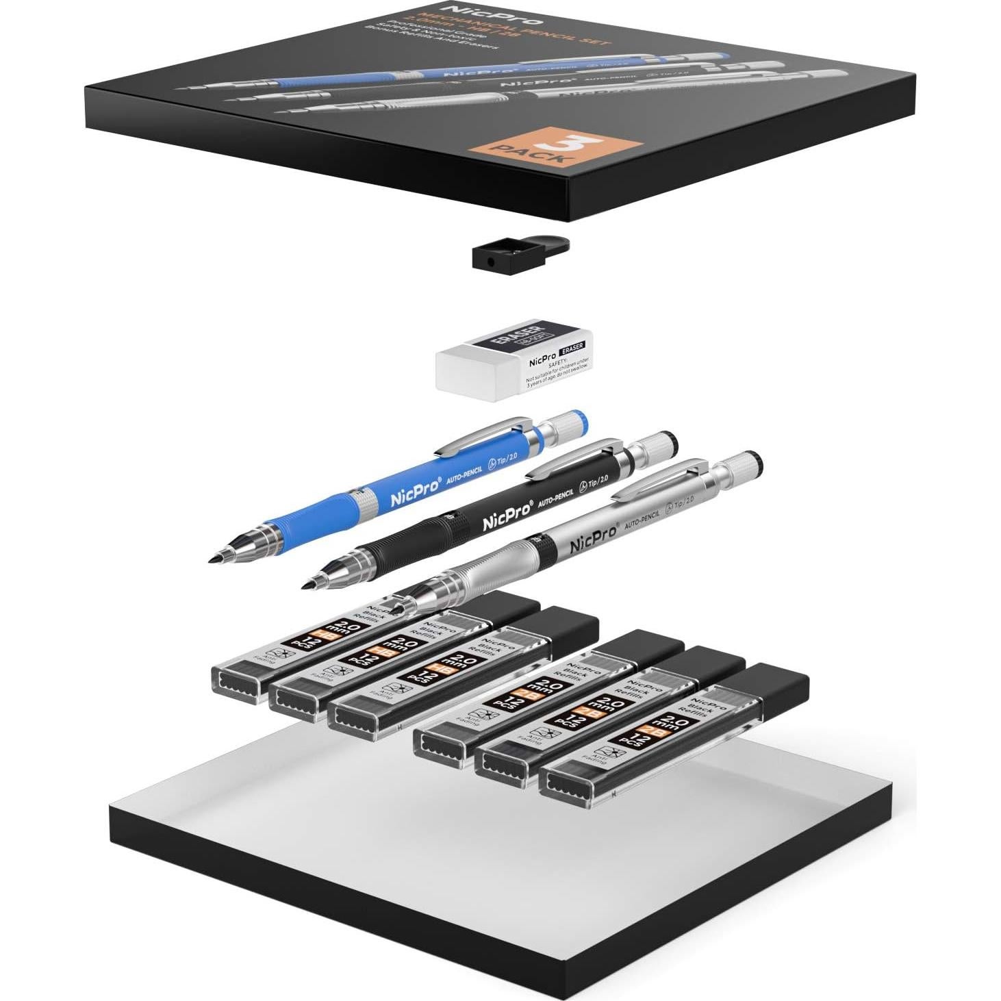 Conjunto de Lápices Mecánicos Nicpro 11 Piezas 2mm con Repuestos