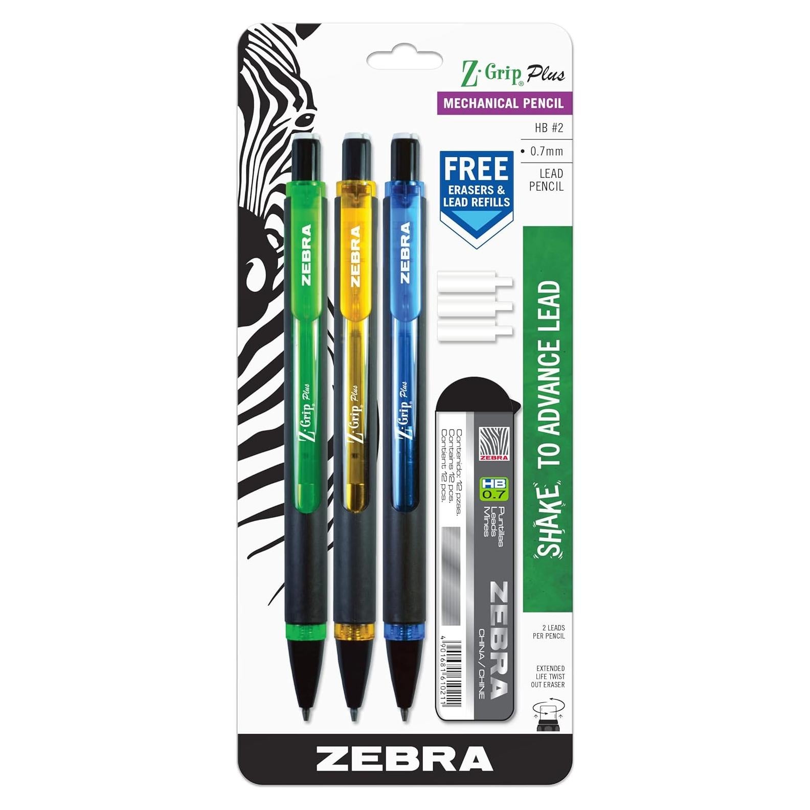 Lápiz Mecánico Zebra Pen Z-Grip Plus 0.7mm Paquete de 3