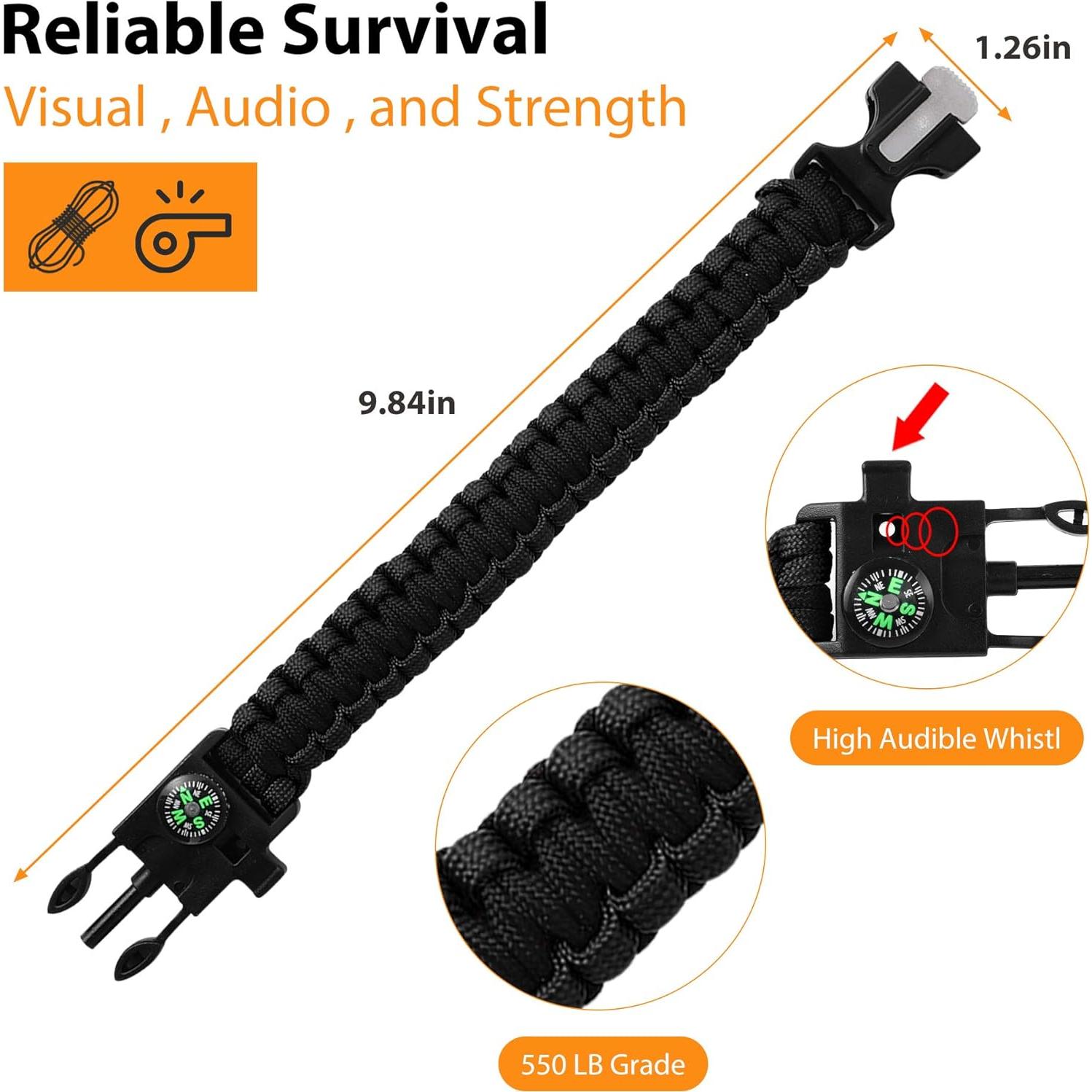 Pulsera de Supervivencia Oadnfa 5-en-1 para Hombres - Cuerda 3.66m