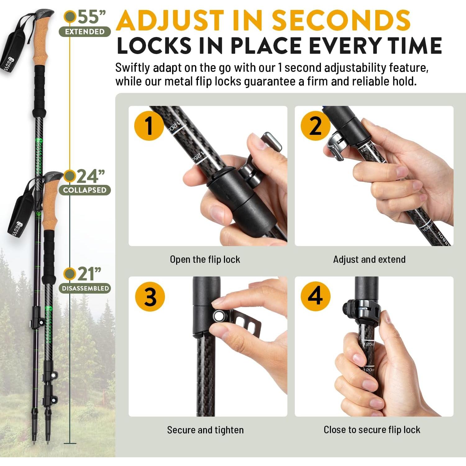 Bastones de Senderismo Hiker Hunger Fibra de Carbono 61-140 cm