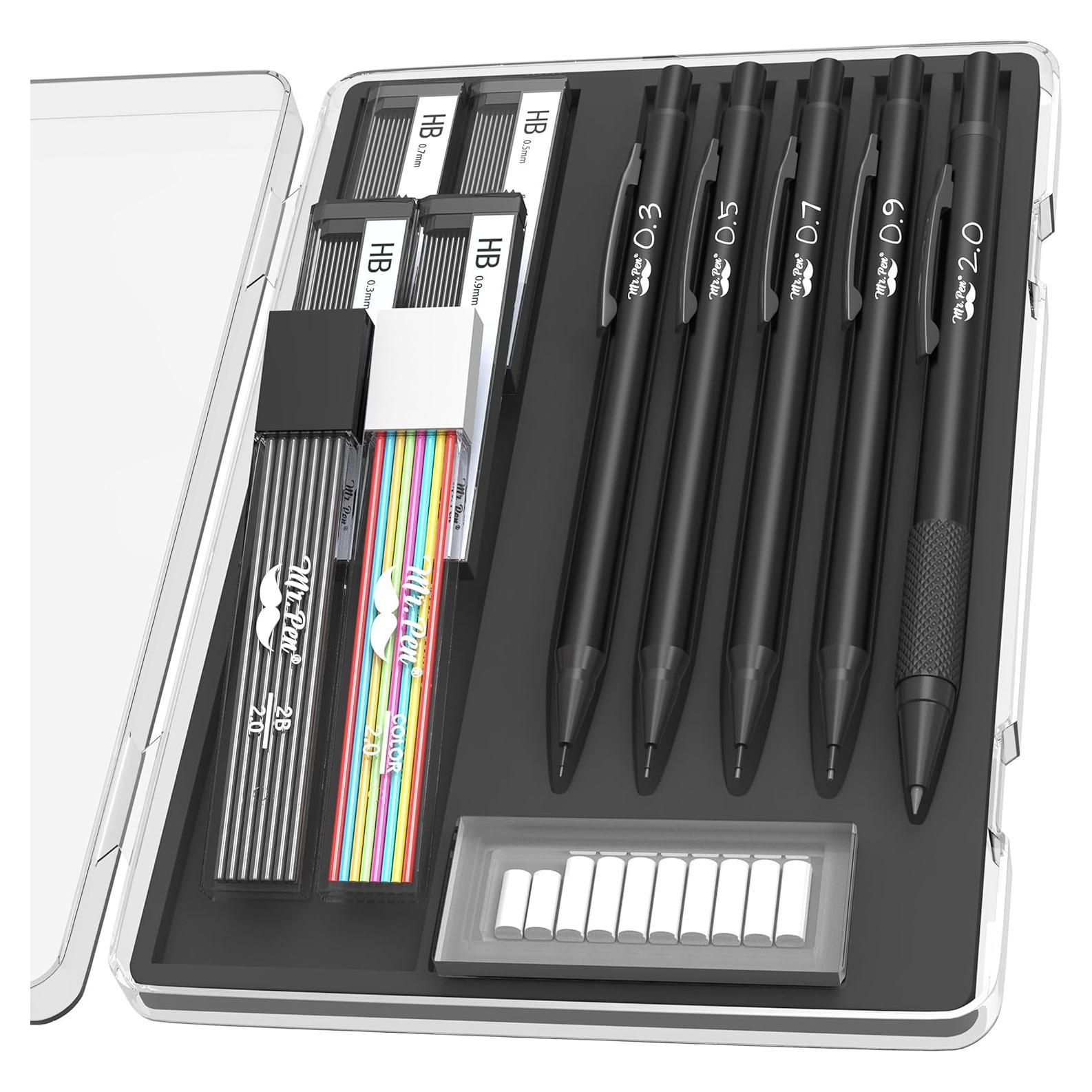Juego de lápices mecánicos Mr. Pen de metal negro, 5 tamaños