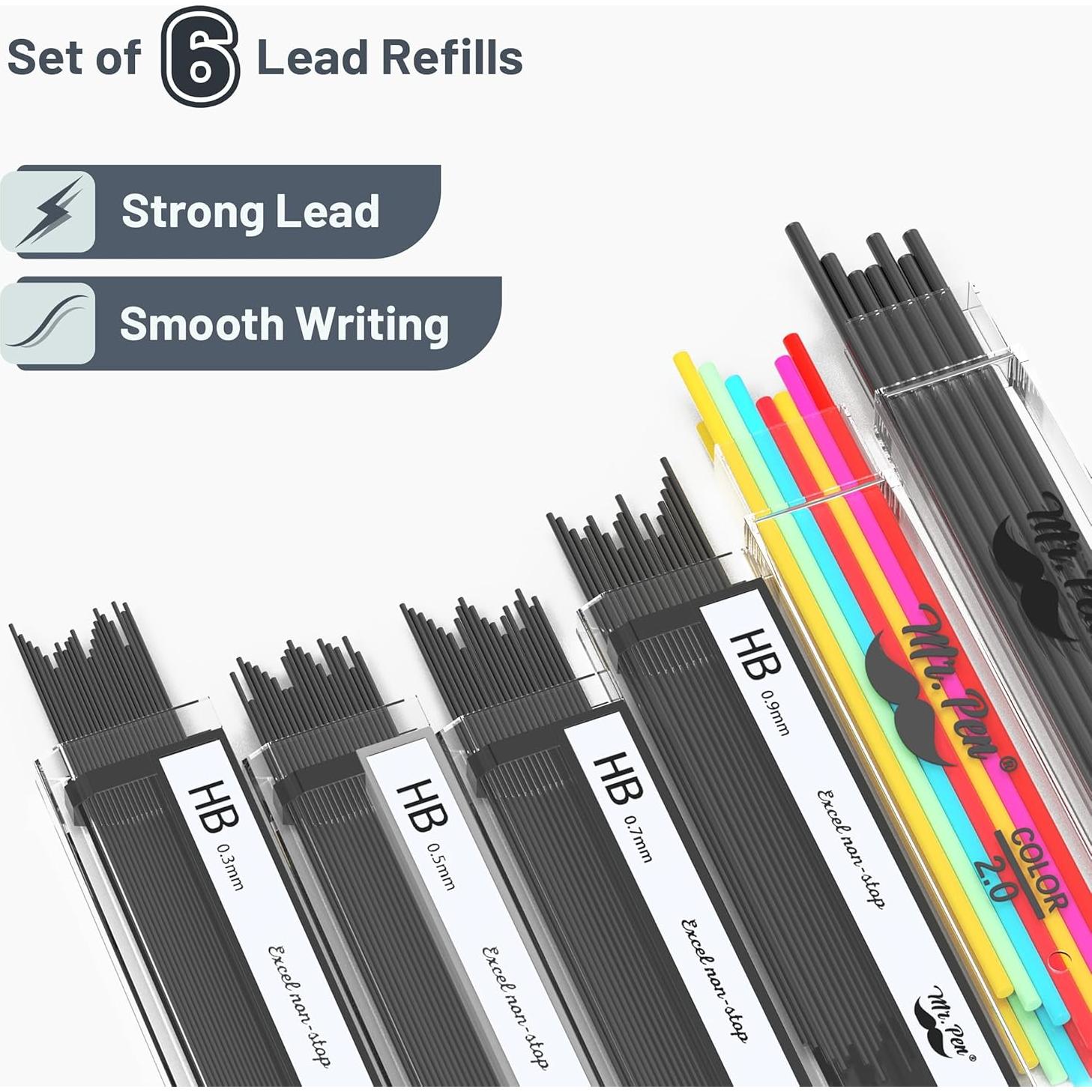 Juego de lápices mecánicos Mr. Pen de metal negro, 5 tamaños