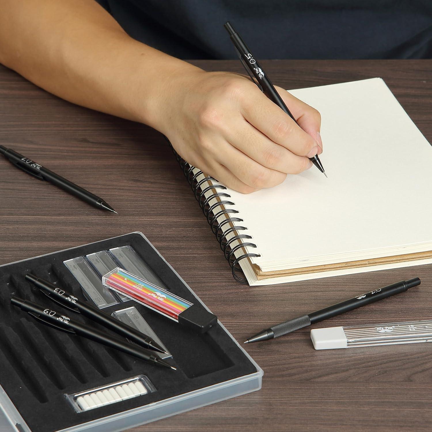 Juego de lápices mecánicos Mr. Pen de metal negro, 5 tamaños