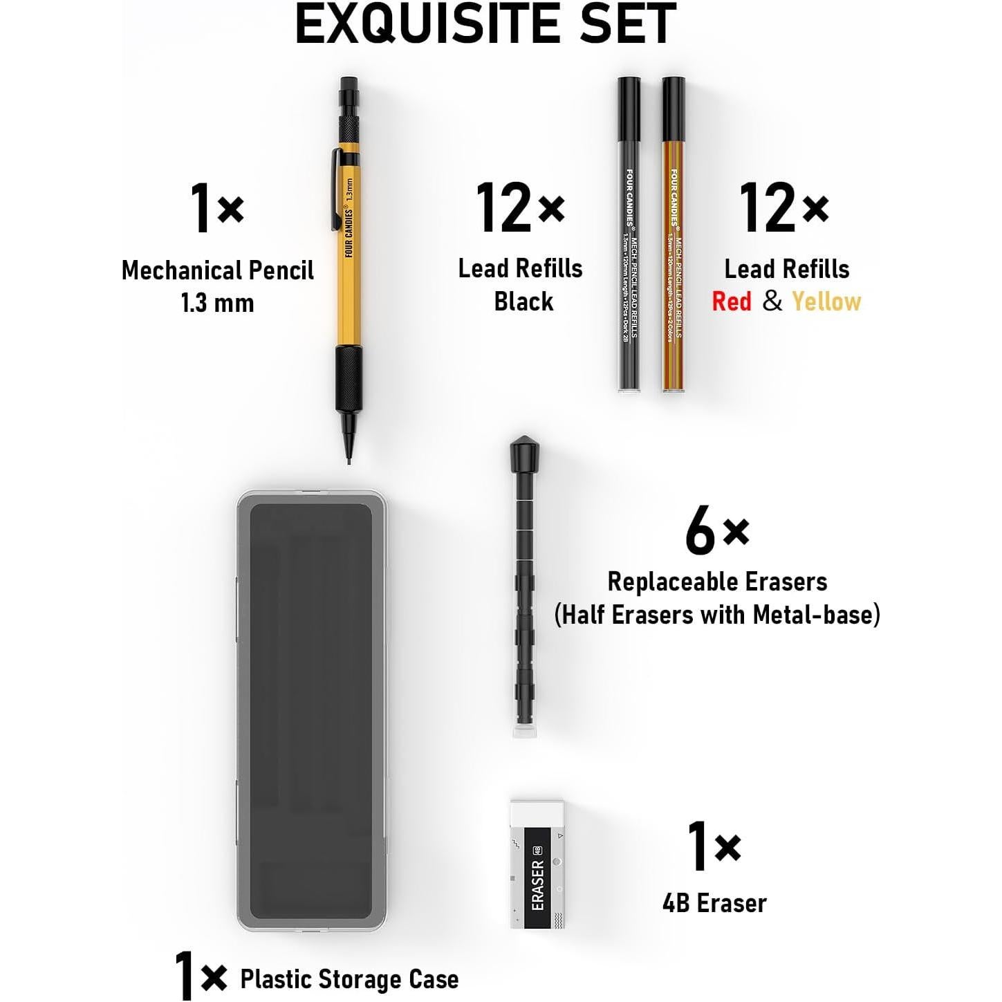 Juego de Lápices Mecánicos 1.3mm Four Candies con 24 Recargas