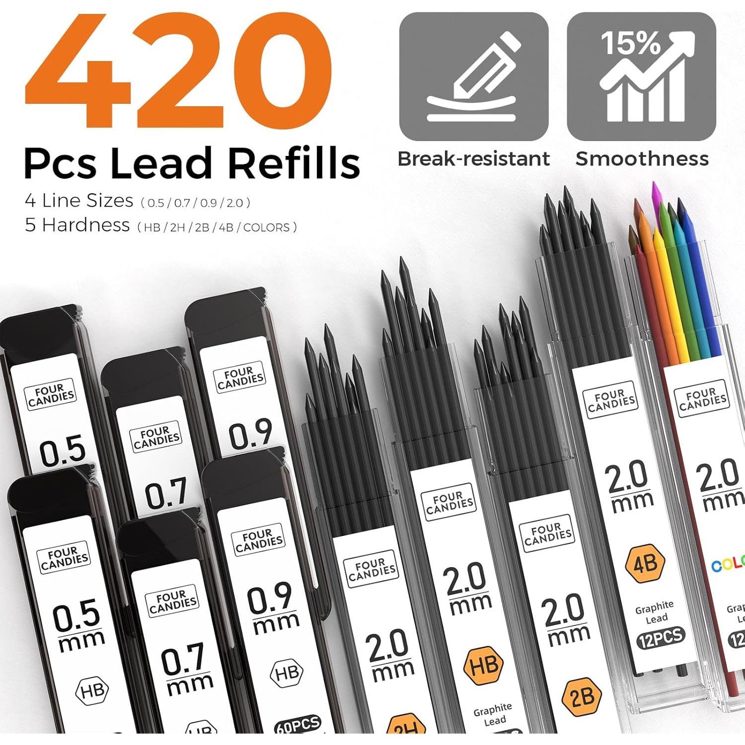 Juego de Lápices Mecánicos Metálicos Four Candies 5PCS 0.5-2.0mm